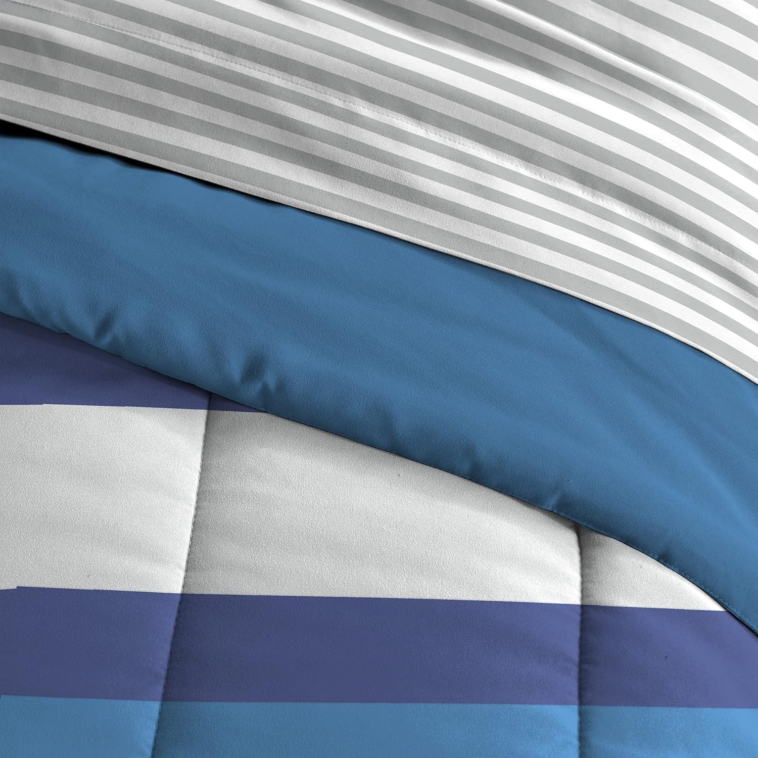Dream Factory Kids 5-Piece Comforter Set Twin Blue Rugby Stripe