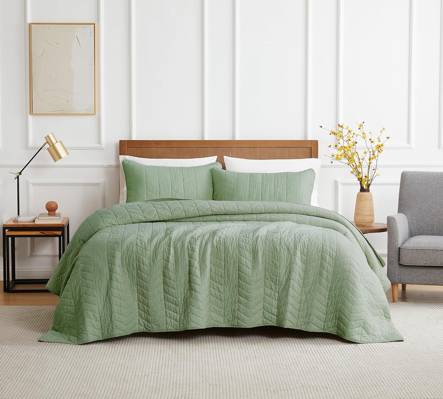 palassio Sage Green Cotton Quilt California Cal King Set