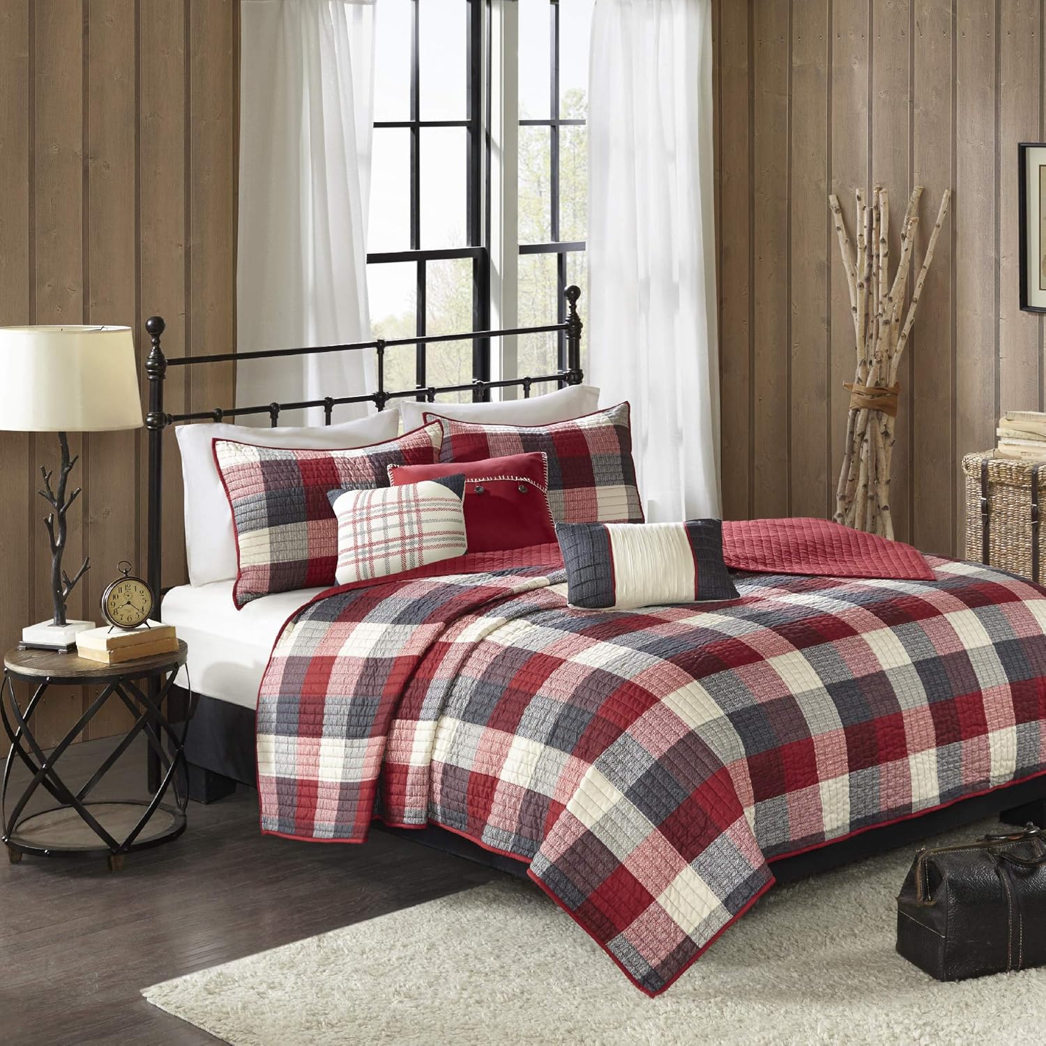 Madison Park Reversible Quilt with Shams and Pillows - Red 6 Piece Set