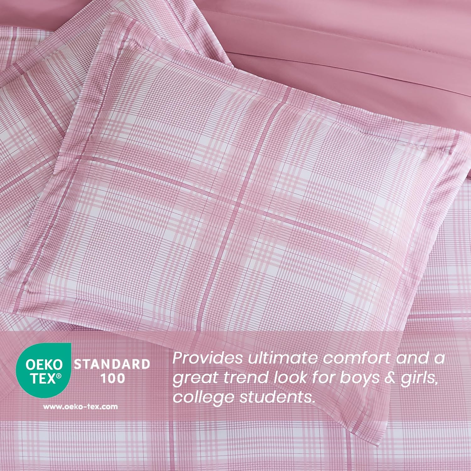 Rose Pink Plaid Comforter Set for Girls 7 Piece 1