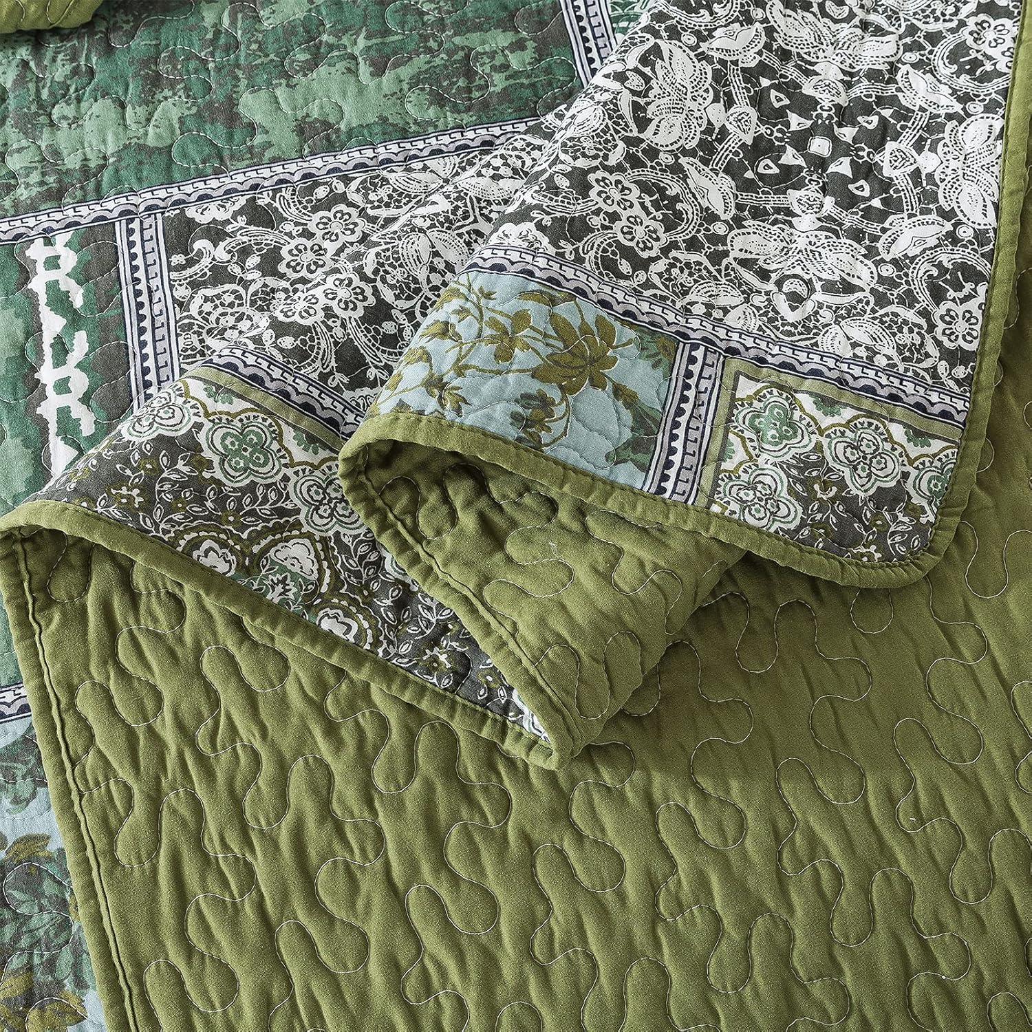 NEWLAKE Reversible Patchwork Quilt Set Queen Size 1