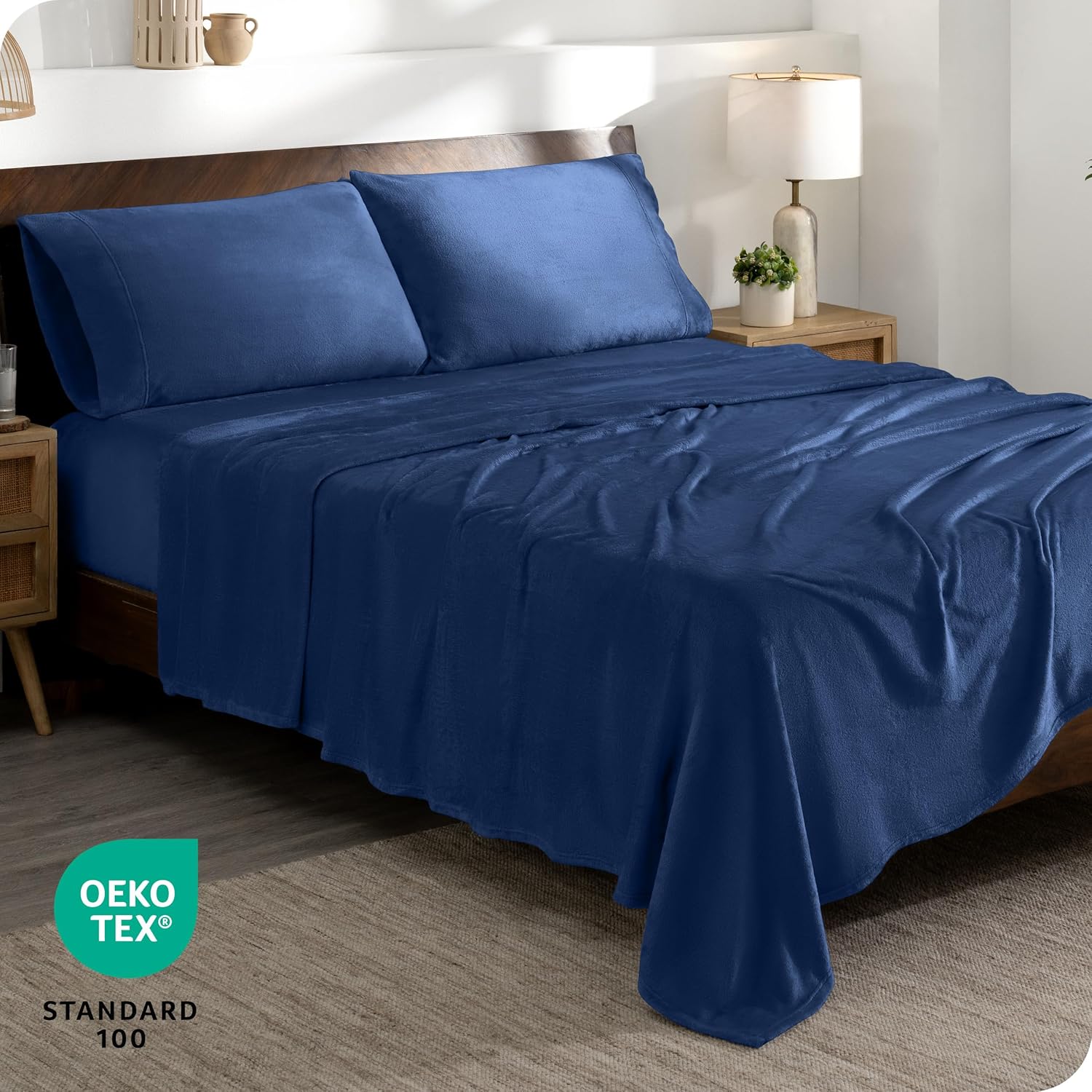 Bare Home Microplush Fleece Sheet Set Twin Dark Blue 1