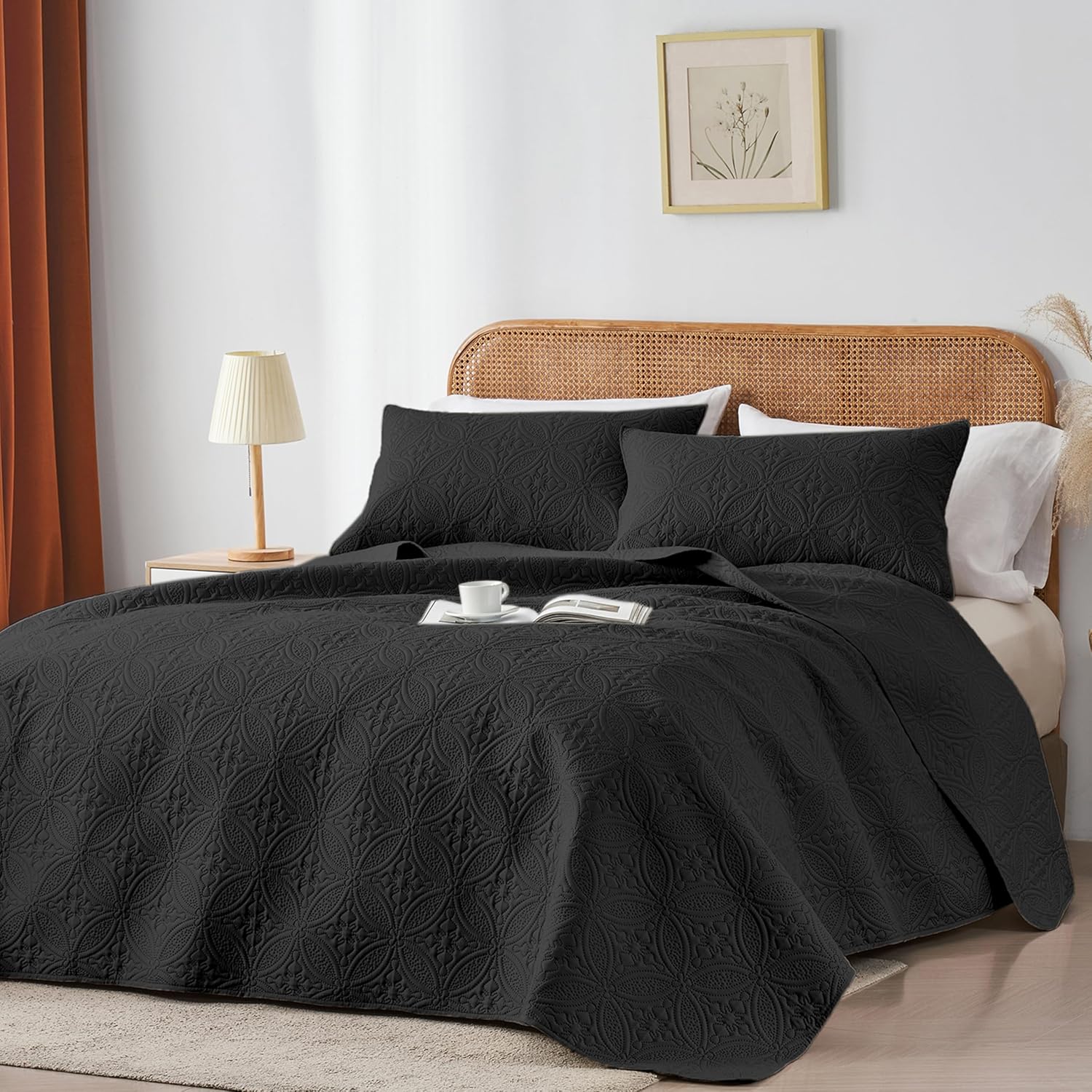 WURUIBO Quilt Set - Black Microfiber FullQueen Bedspread