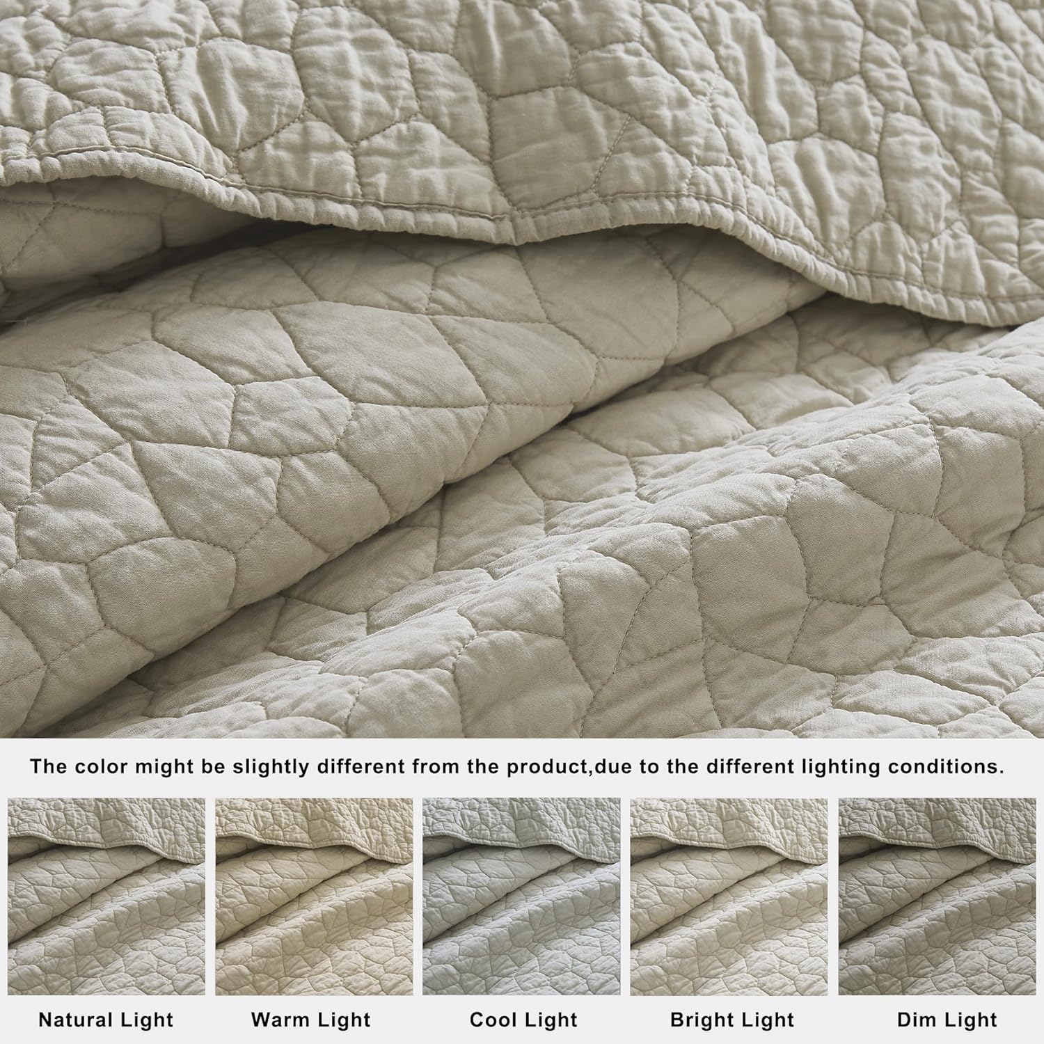 RSHARE 100 Cotton Quilt Bedding Set Queen Size Beige