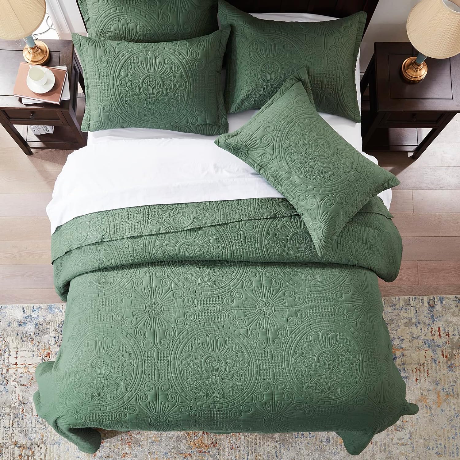 Anluoer Quilt Set Olive Green Embossed