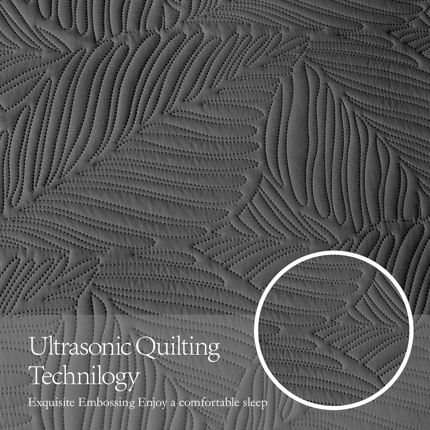 OARAGE Queen Quilt Bedding Set Black Leaf Pattern Microfiber Bedspread