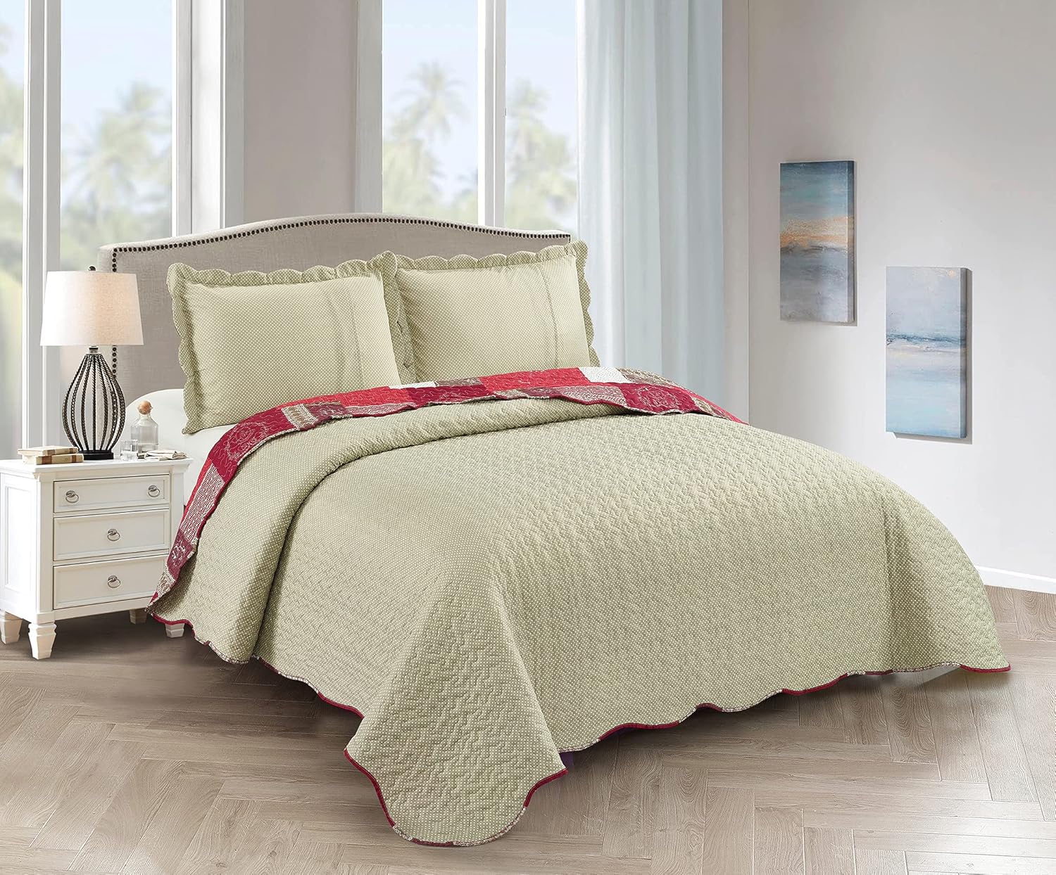 Brilliant Sunshine Burgundy Heart Love Quilt Set