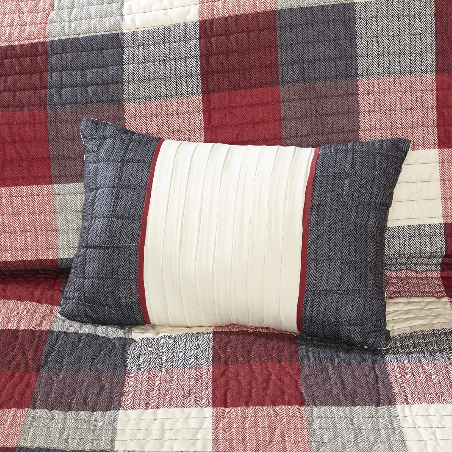 Madison Park Reversible Quilt with Shams and Pillows - Red 6 Piece Set
