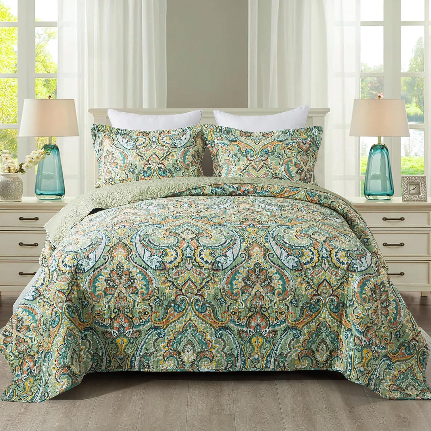 Etwel Queen Quilt Set Lightweight Cotton Bedspread with Reversible Design
