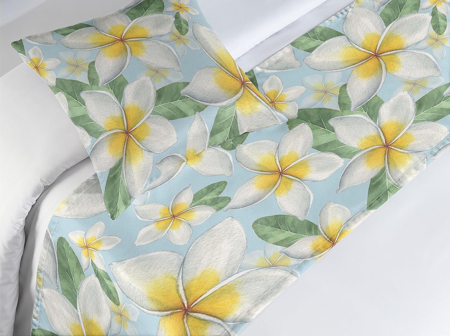 Ambesonne Tropical Bed Runner Set with Plumeria Flowers 1