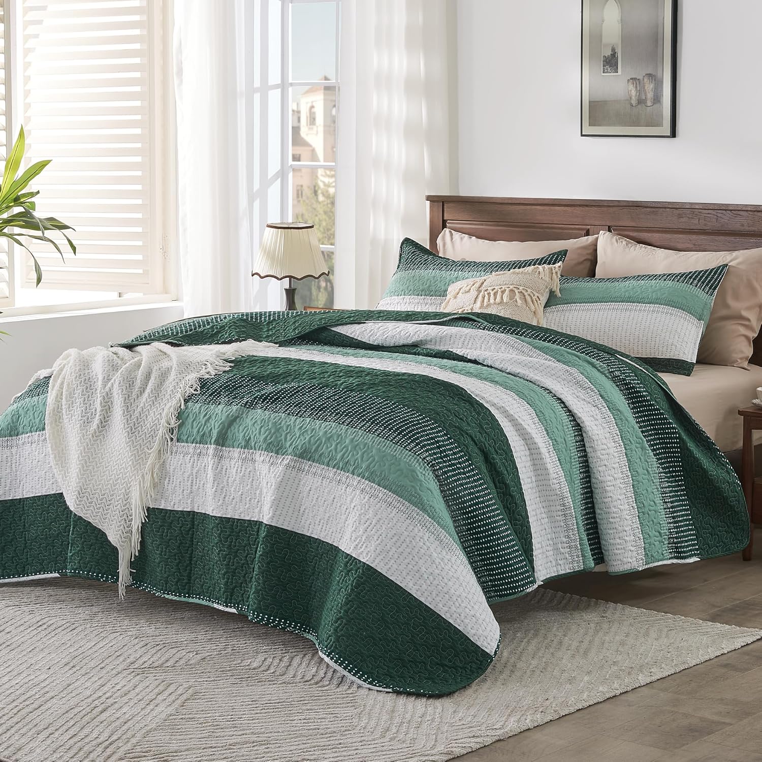 Andency Emerald Green Quilt Set 3-Piece Queen Size
