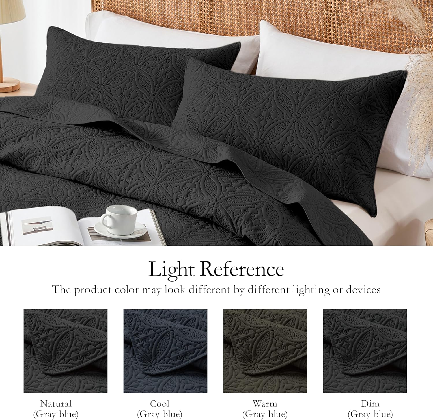 WURUIBO Quilt Set - Black Microfiber FullQueen Bedspread