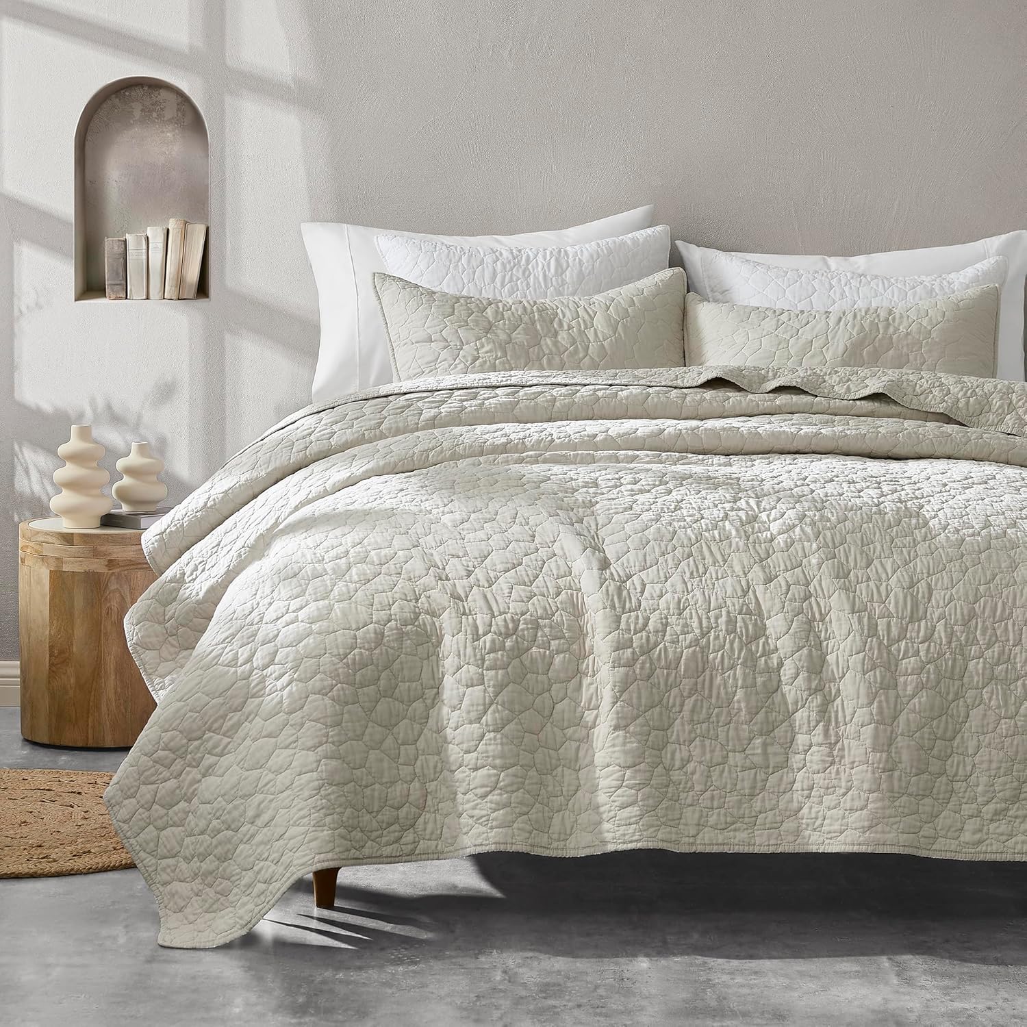 RSHARE 100 Cotton Quilt Bedding Set Queen Size Beige