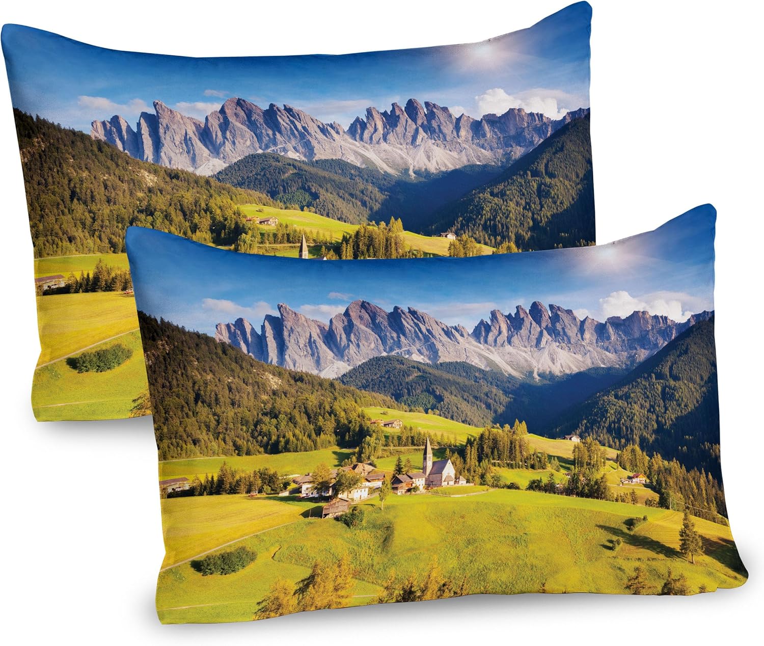 Ambesonne Mountain Pillow Sham Set of 2 Village View