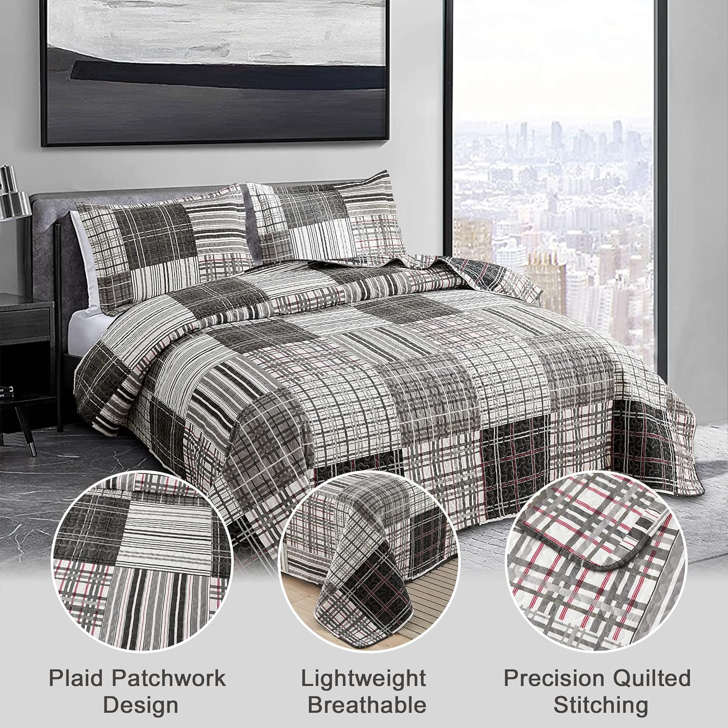 Jessy Home Plaid Quilt Set Queen Full Size Bedding