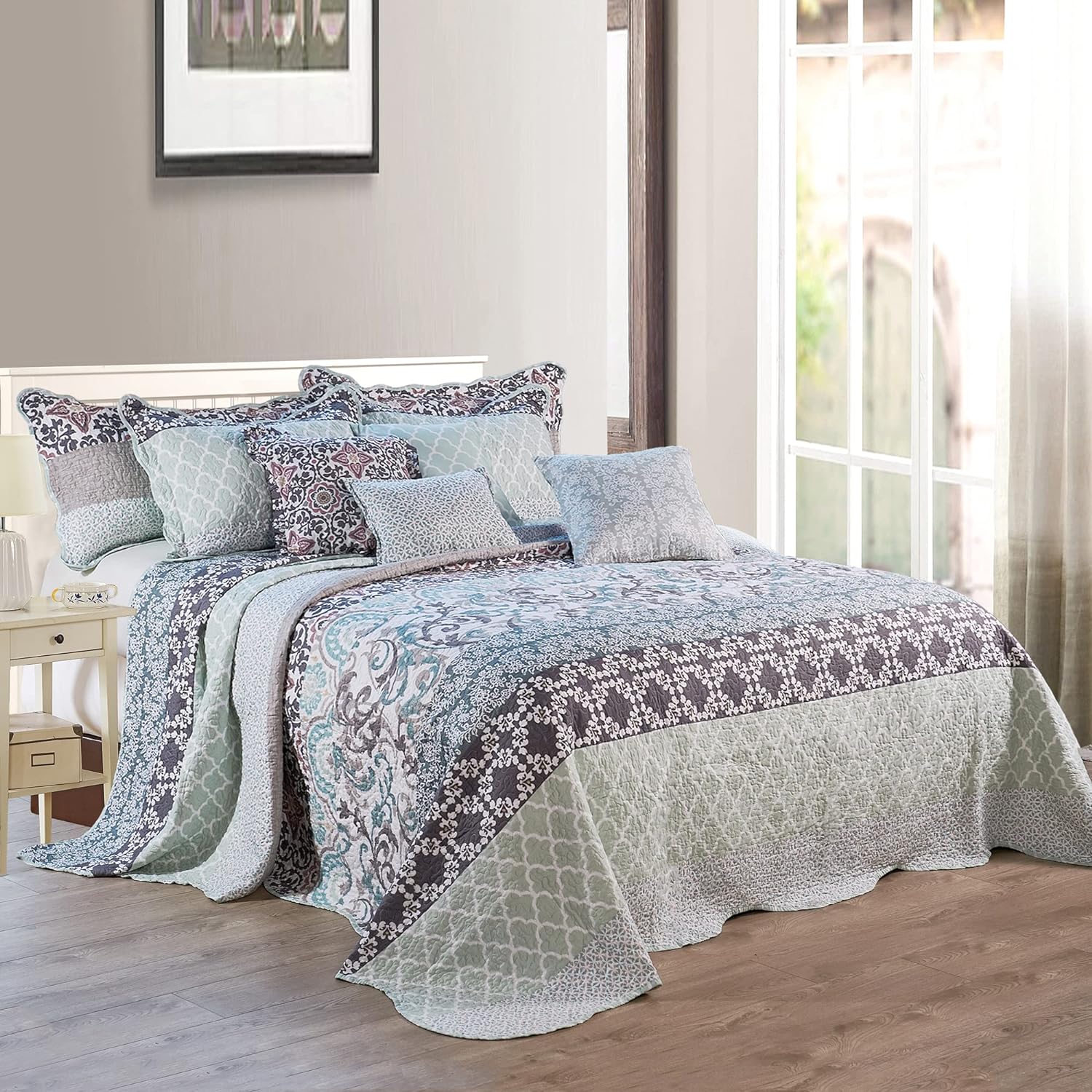 Home Soft Things 9 Piece Striped Bedspread Set
