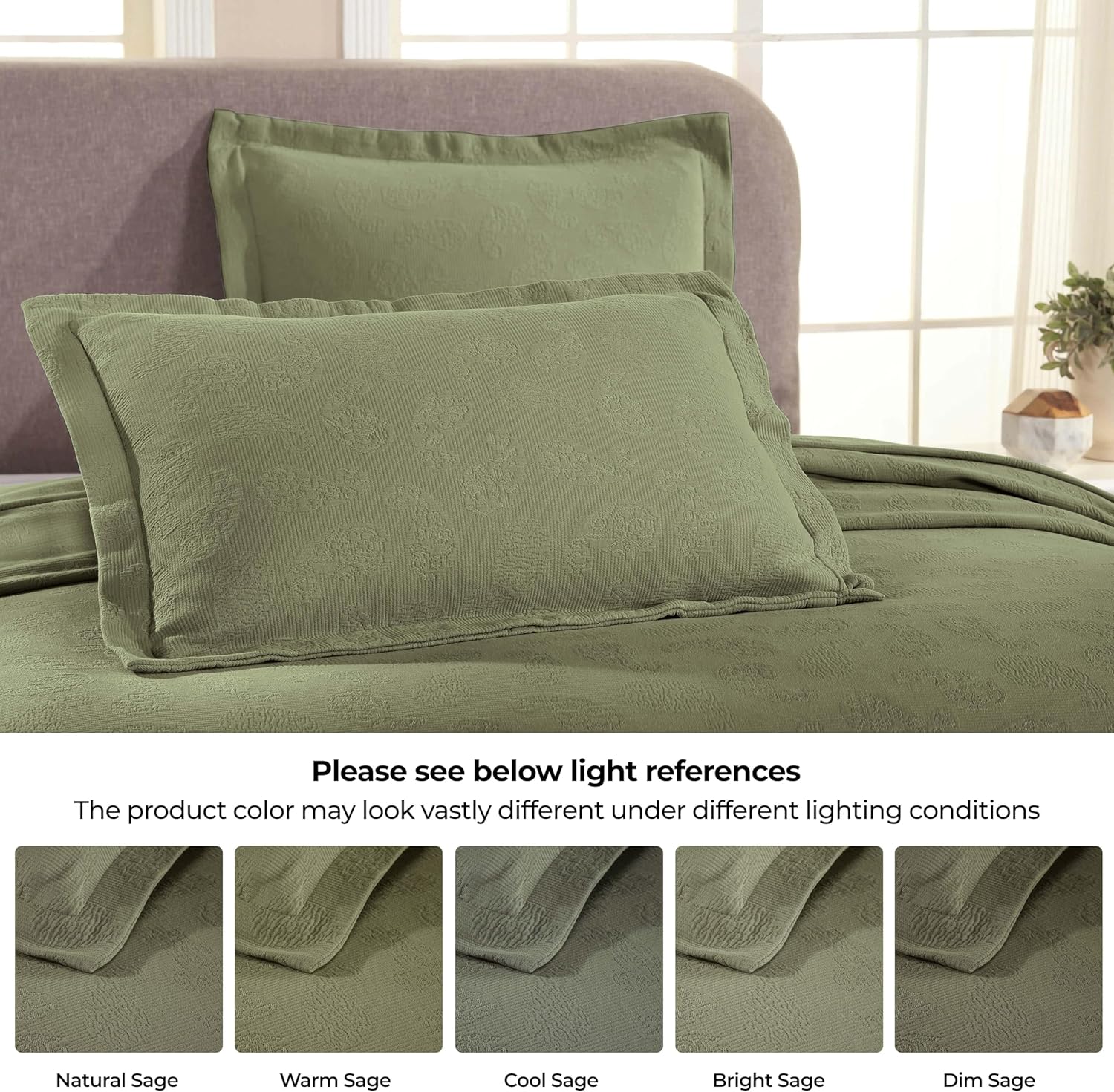Superior Paisley Cotton Bedspread Set King Size Sage