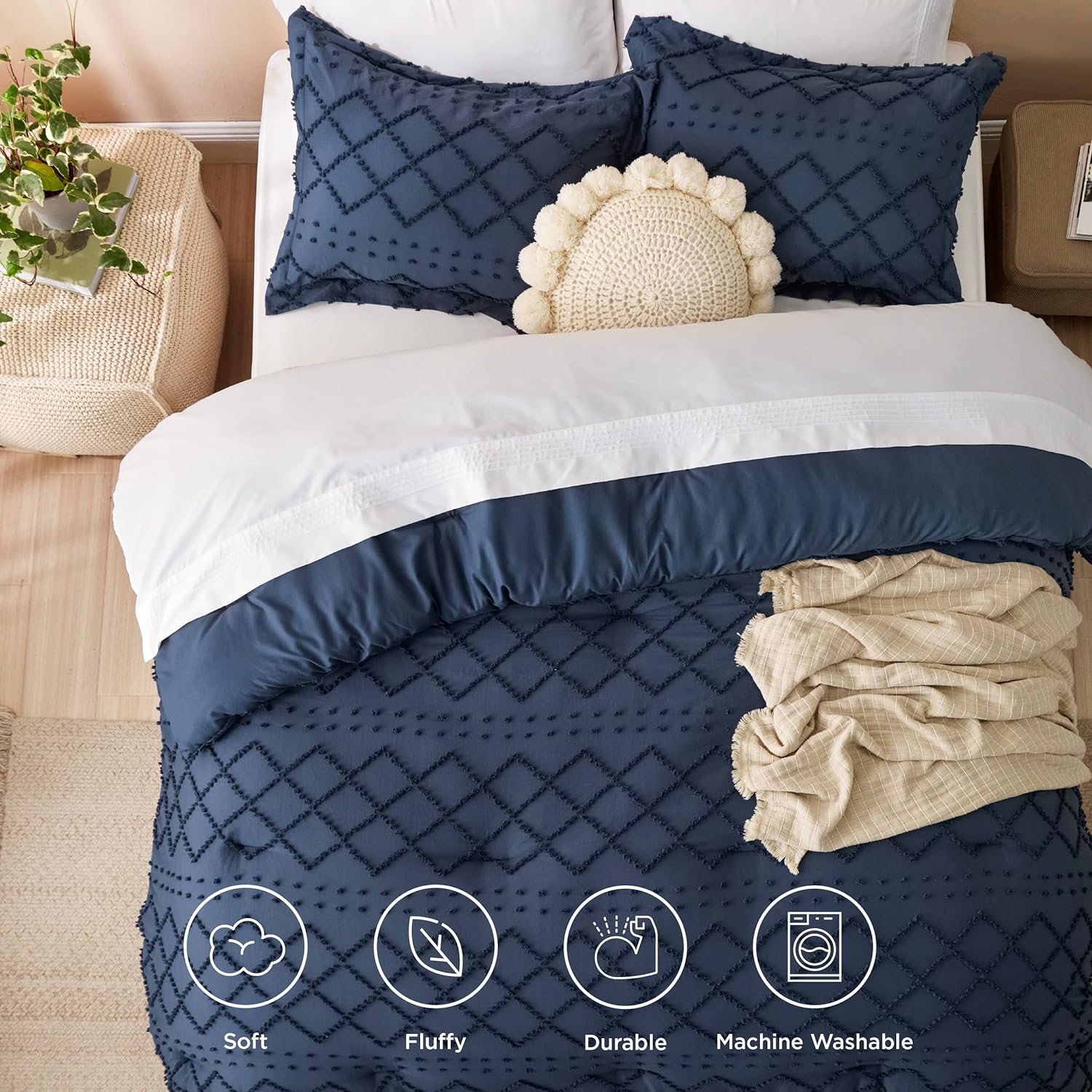 Bedsure California King Comforter Set - Navy Blue 1
