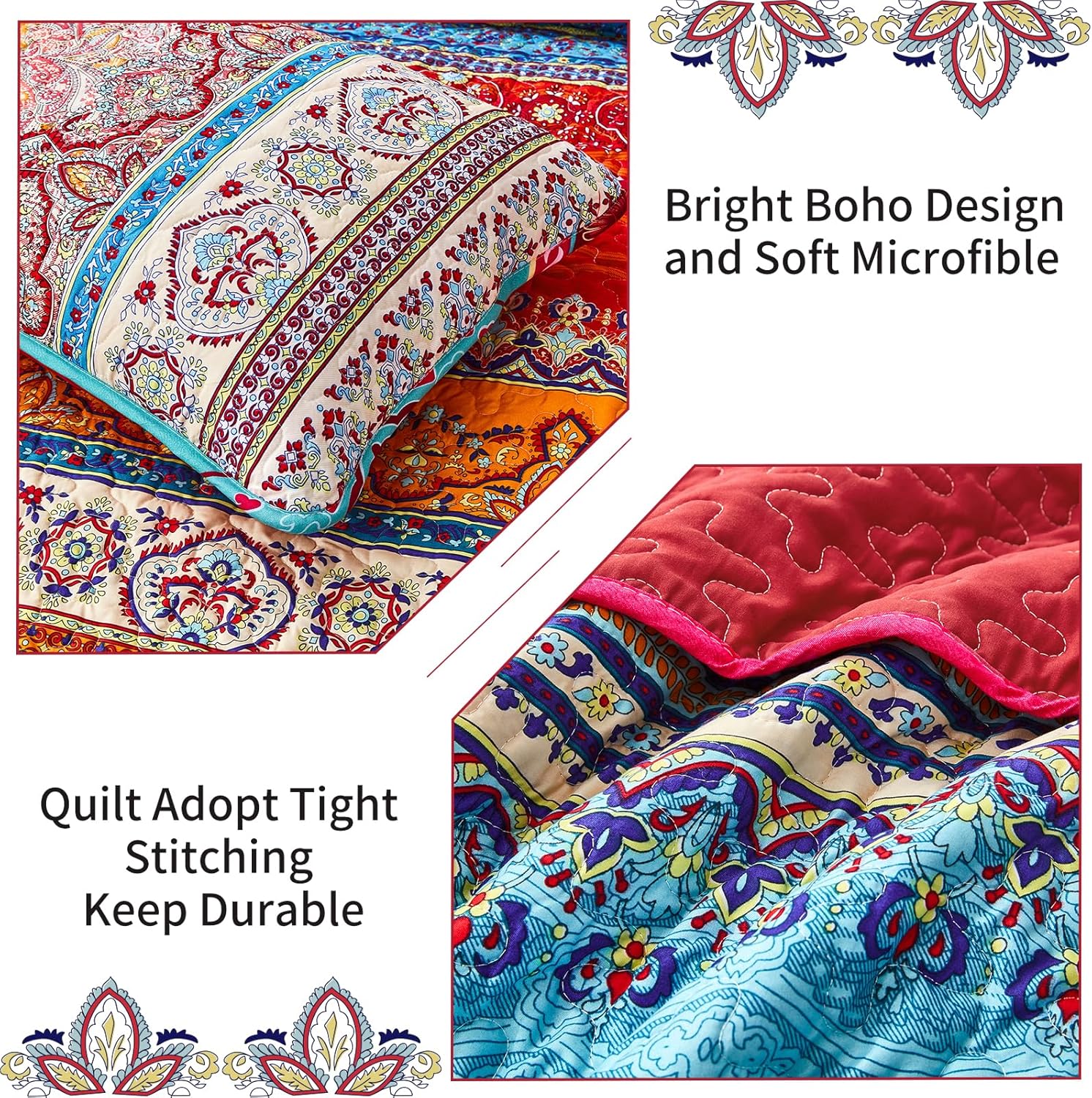 WONGS BEDDING Boho Christmas Quilt Set Queen Size