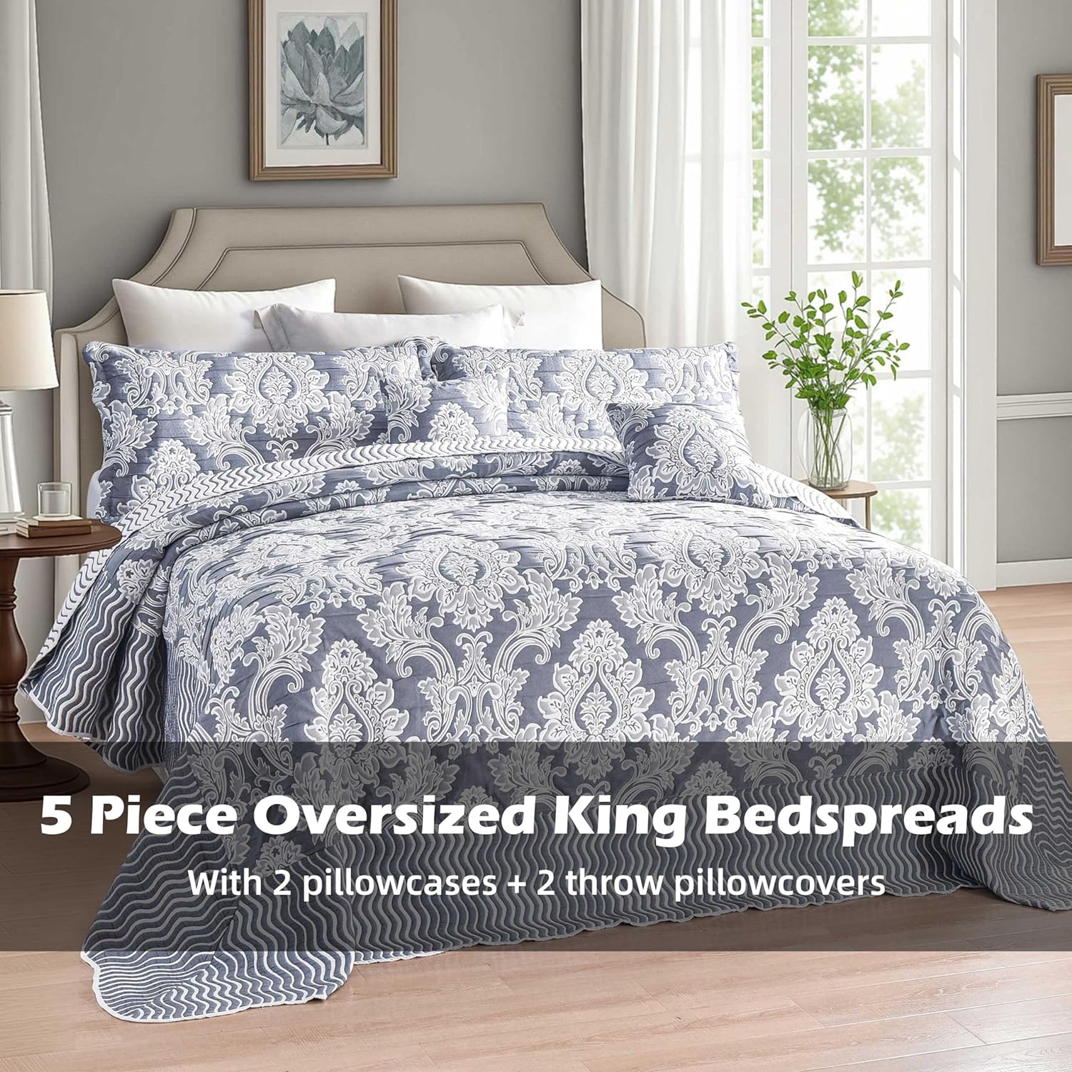 Chiinvent Oversized King Bedspread Set Navy Blue 128x120