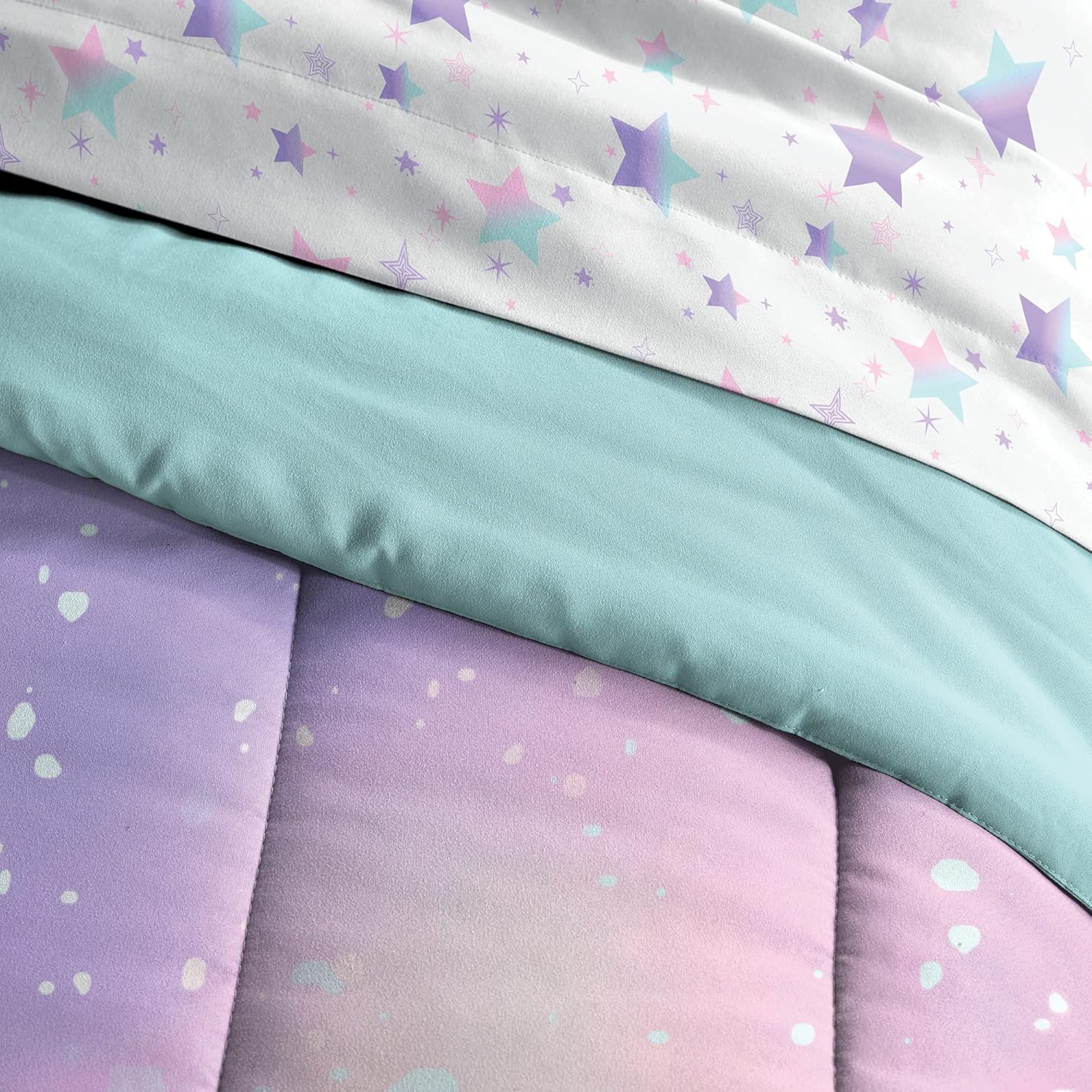Dream FACTORY Kids 5-Piece Microfiber Comforter Set - Pink Twilight Galaxy Stars