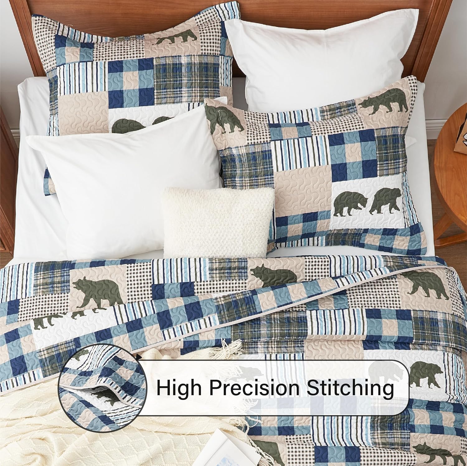PPOLCA Christmas Cabin Quilt Set 3-Piece Reversible King Size