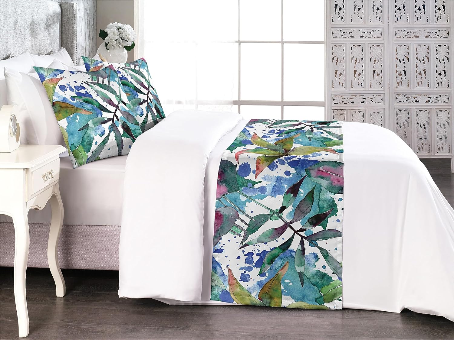 Ambesonne Botanical Bed Runner Set Leaf Print 100 Polyester King Size