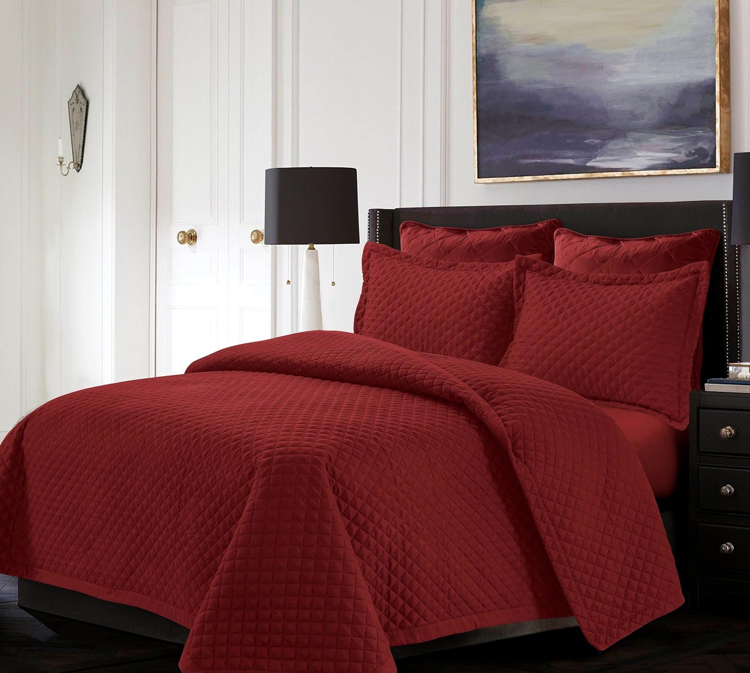 Tribeca Living Deep Red Oversized Queen Quilt Set