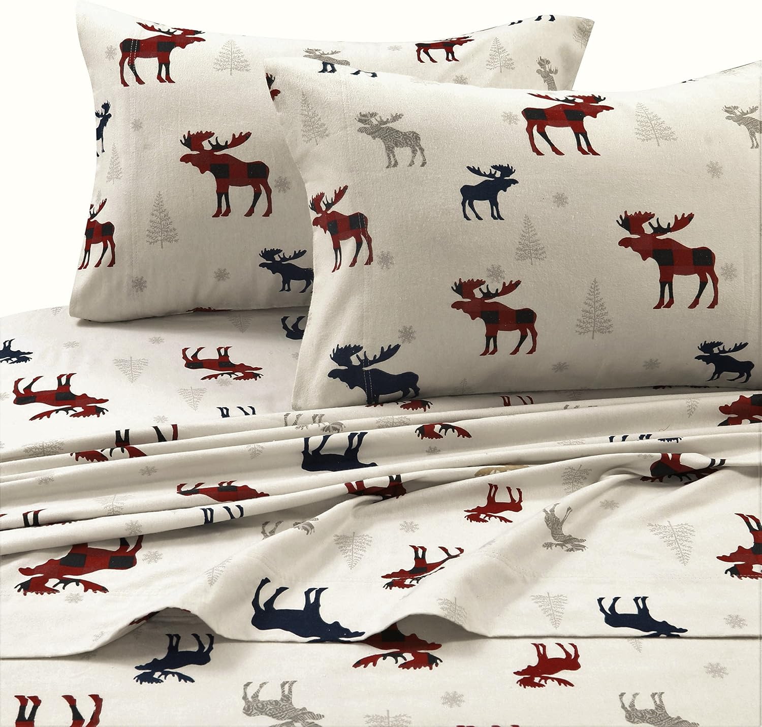 Tribeca Living Flannel Sheet Set - Twin X-Large Plaid Moose