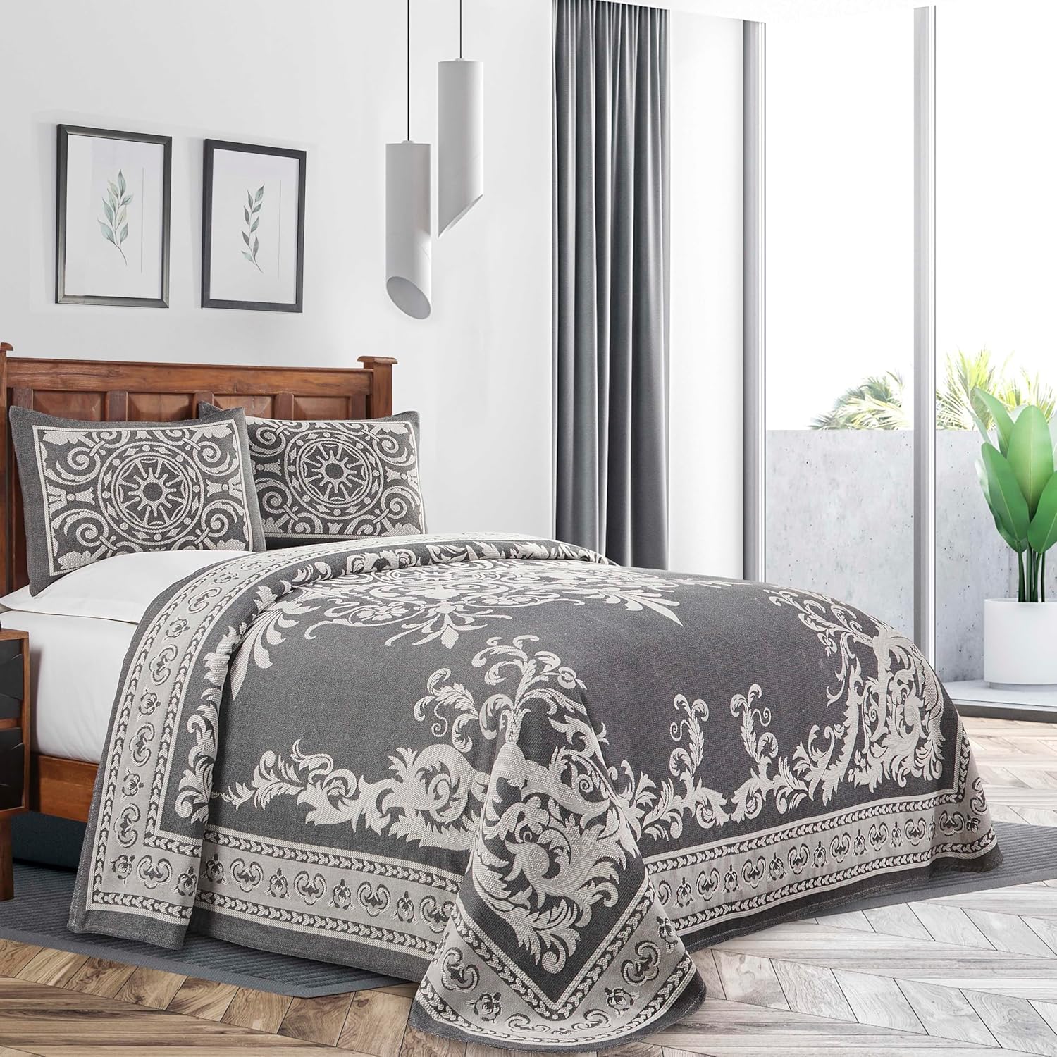 Superior Cotton Blend 3-Piece Bedspread Set King Charcoal