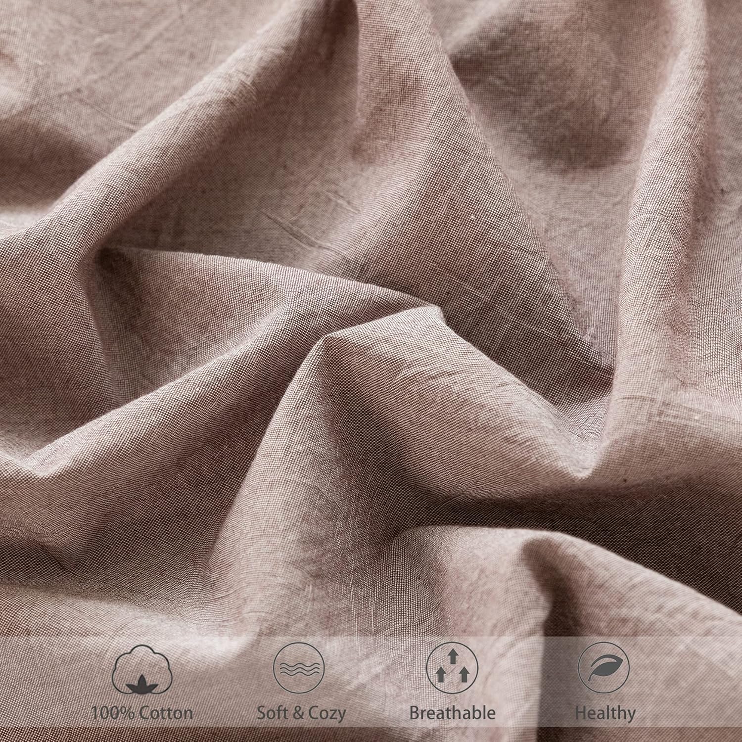 MooMee Fitted Sheet 100 Washed Cotton Queen Mauve Brown