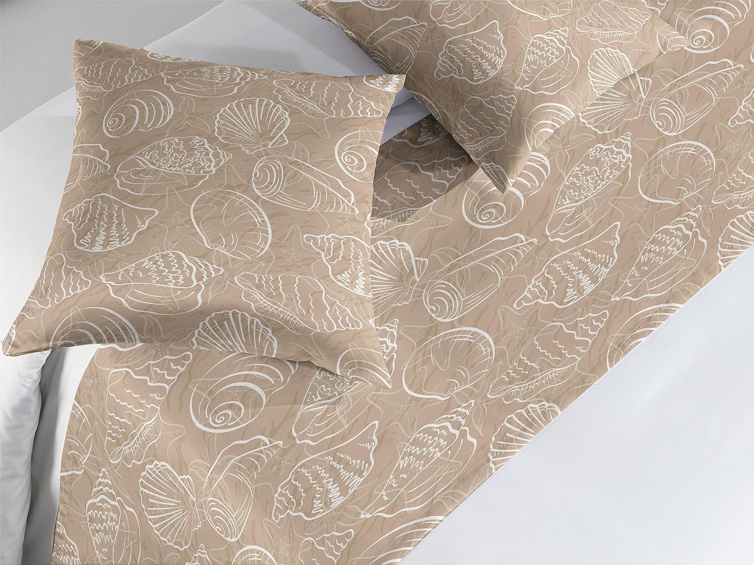 Ambesonne Coastal Bed Runner Set Tan White