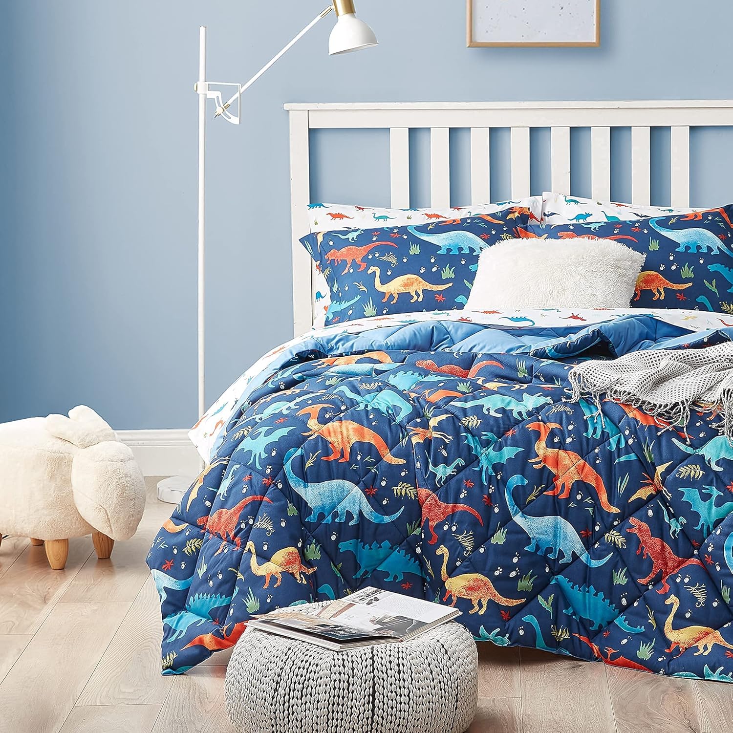 UMCHORD Kids Dinosaur Queen Comforter Set 7 Pc
