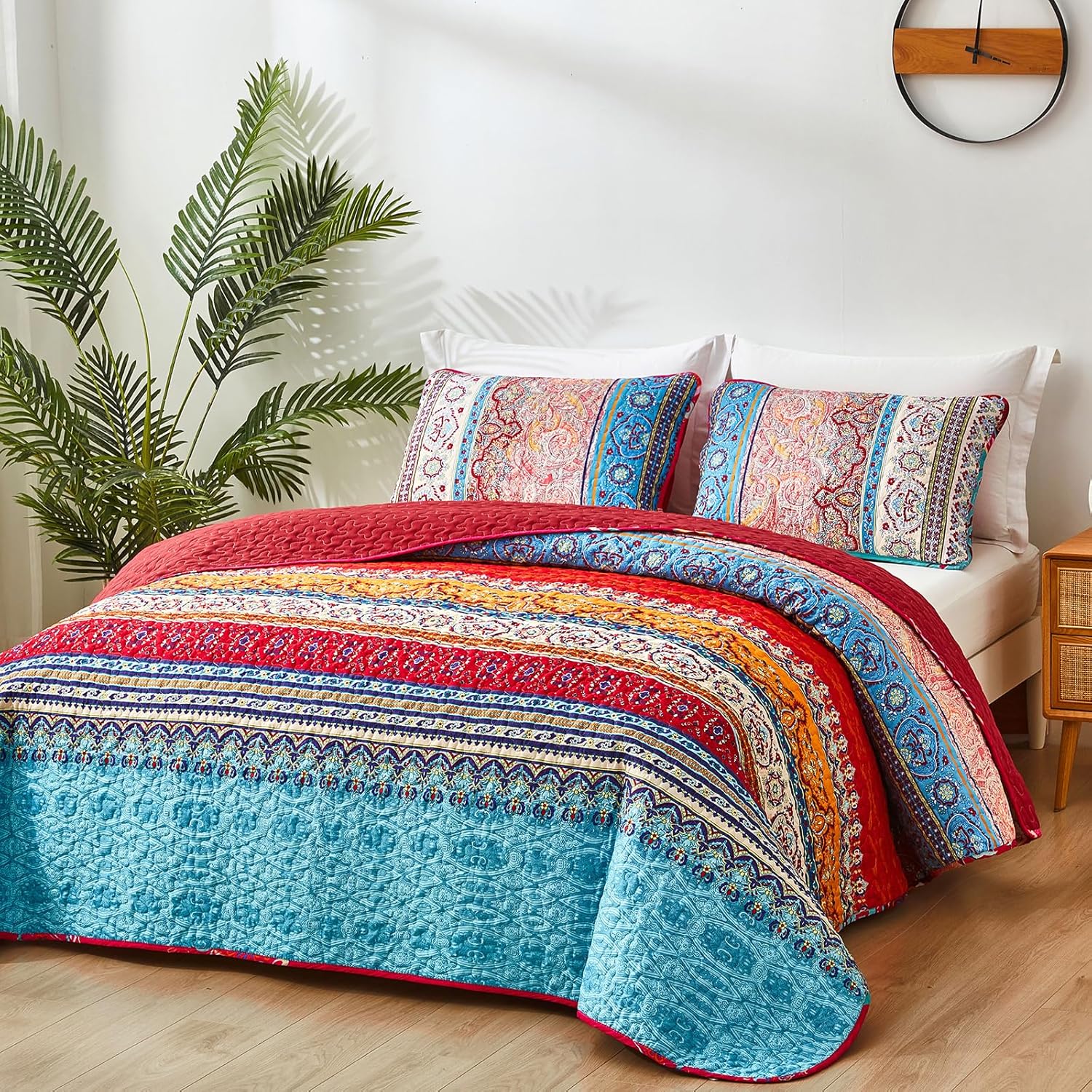 WONGS BEDDING Boho Christmas Quilt Set Queen Size