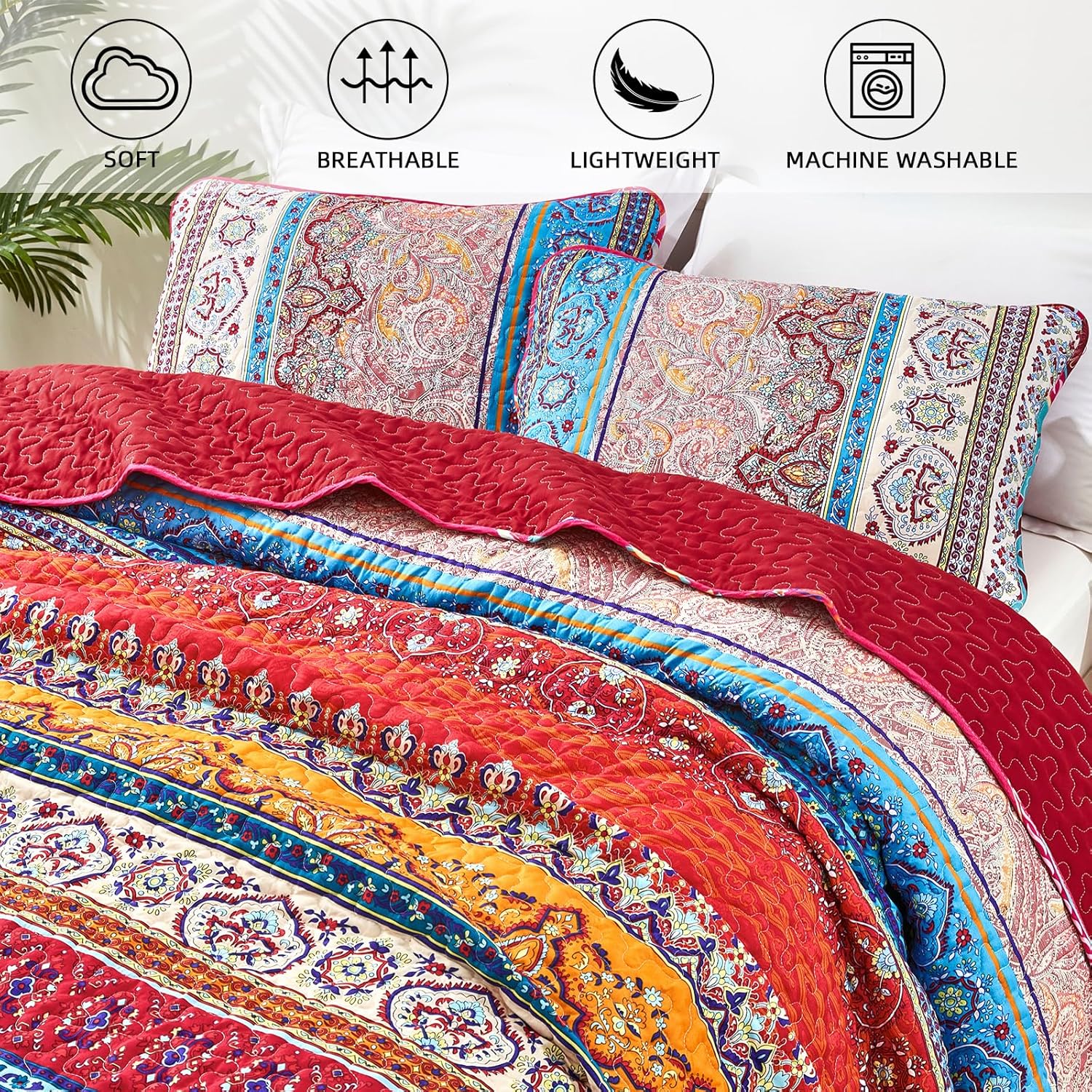 WONGS BEDDING Boho Christmas Quilt Set Queen Size