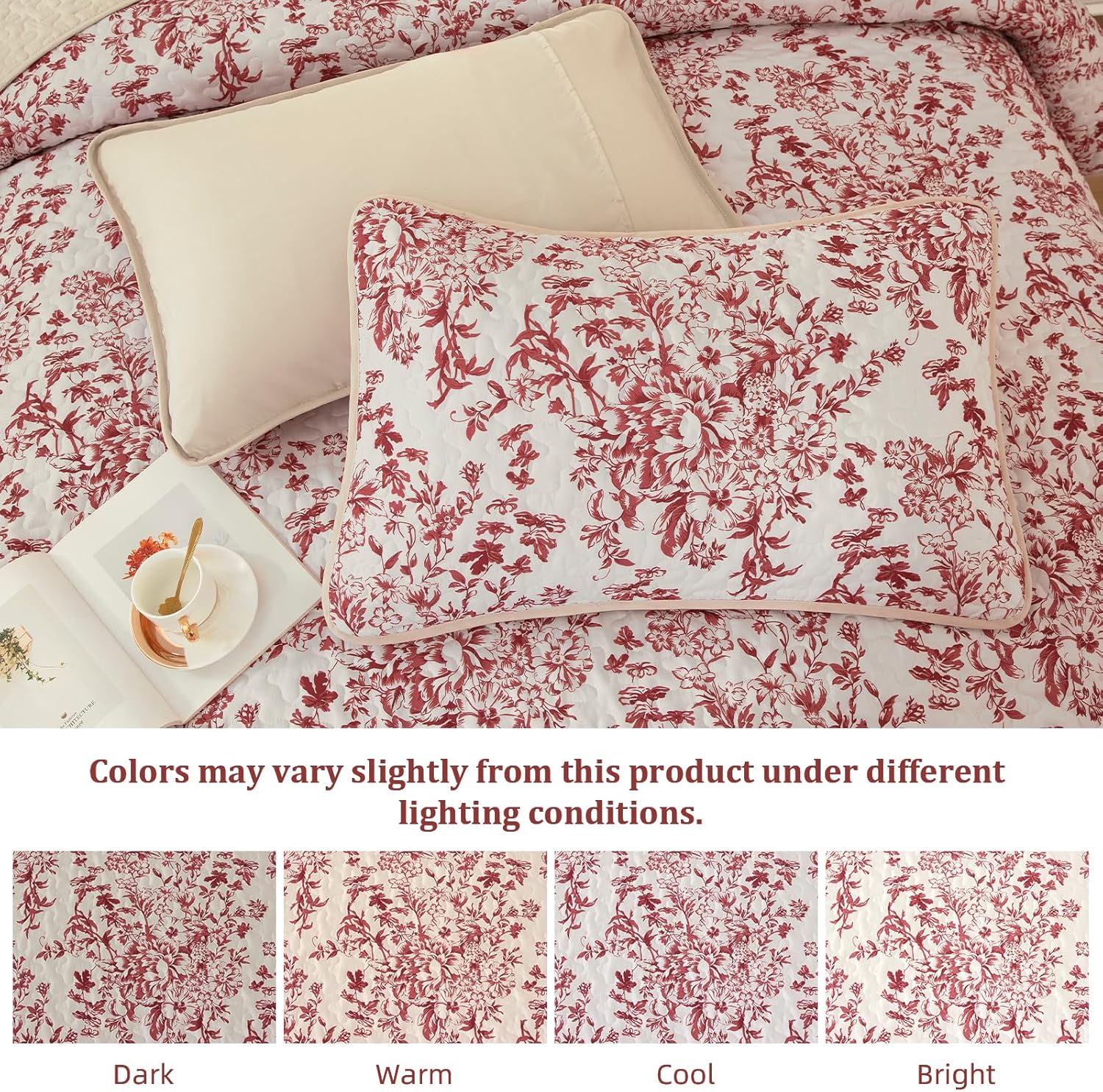 WONGS BEDDING King Size Quilt Set Red 3 Pieces