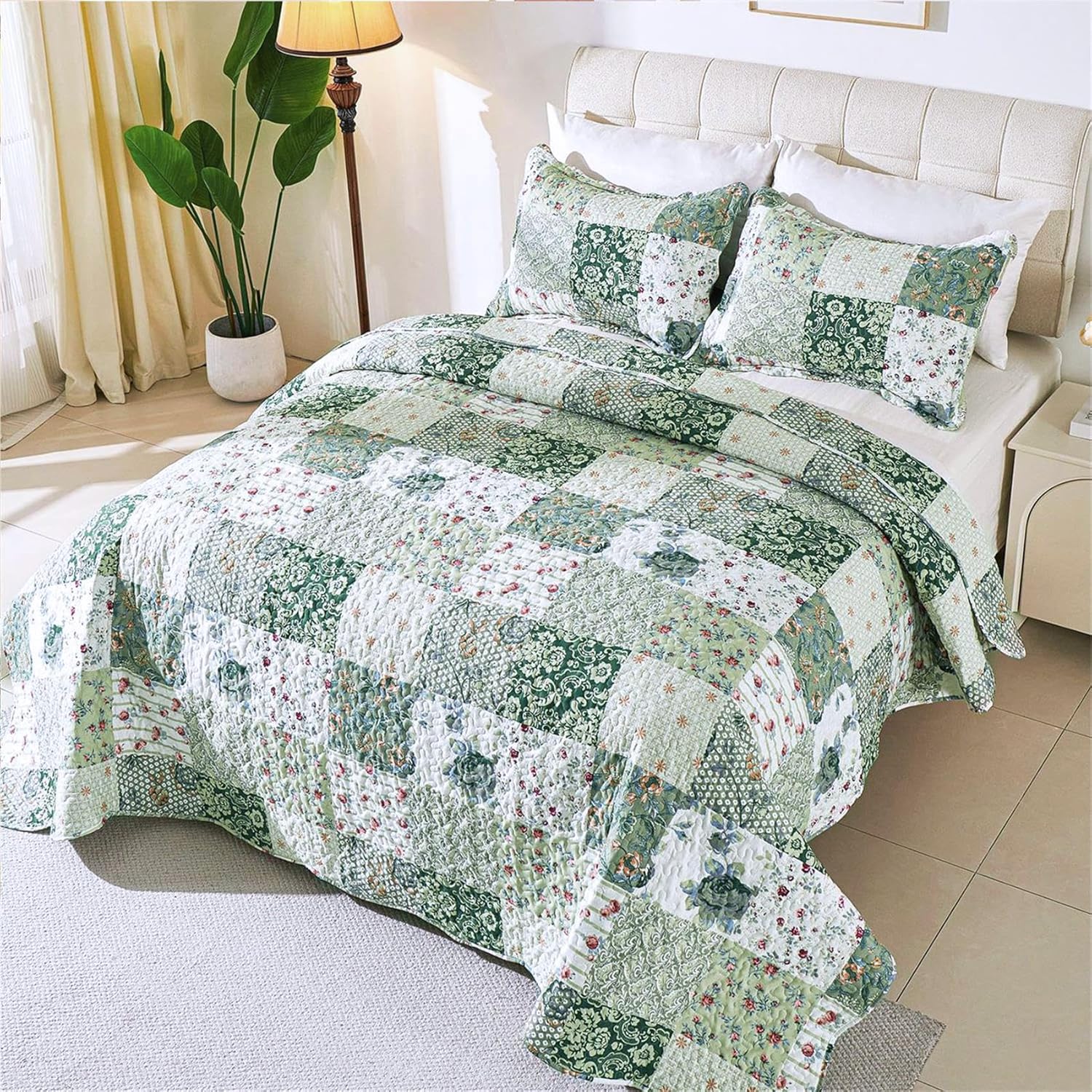 Cmfshape Patchwork Quilt Set King Size Green