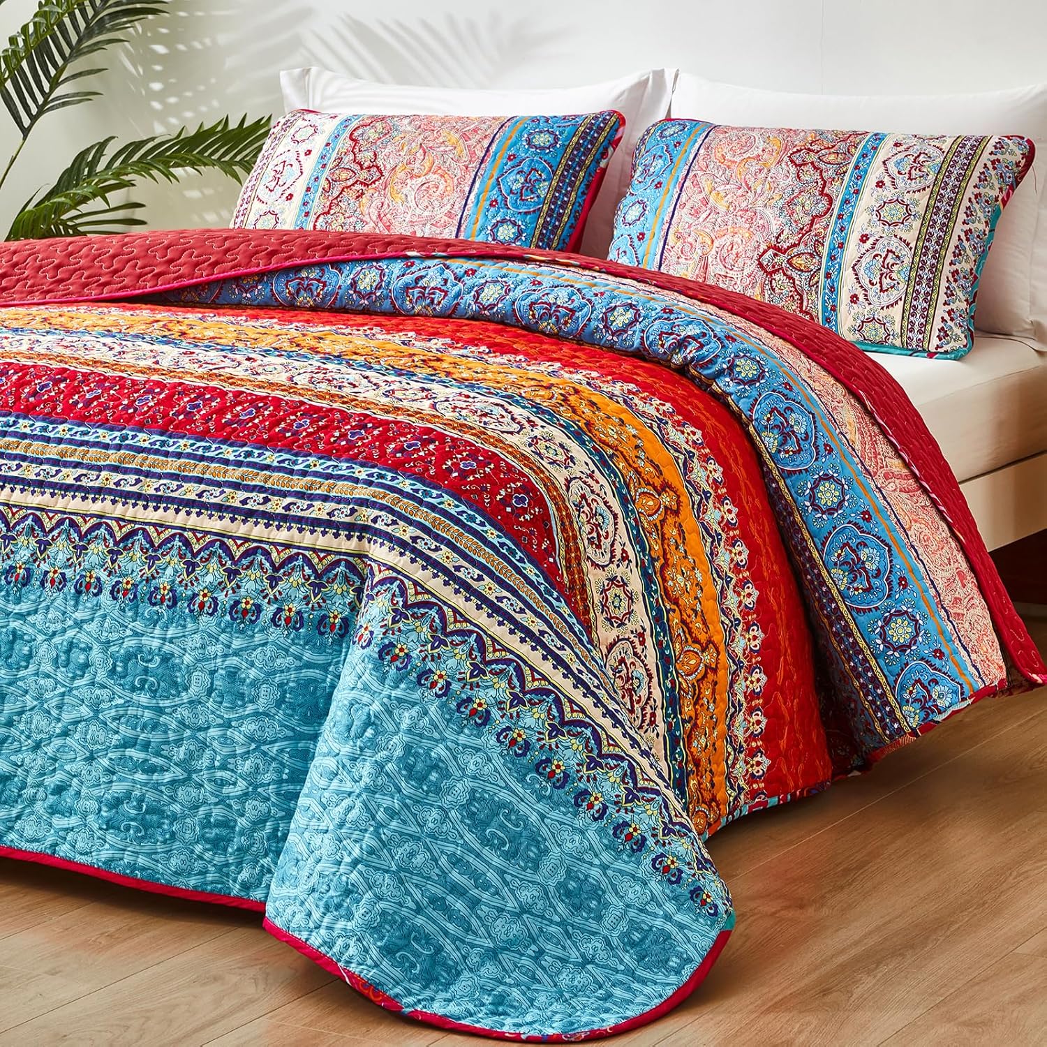 WONGS BEDDING Boho Christmas Quilt Set Queen Size