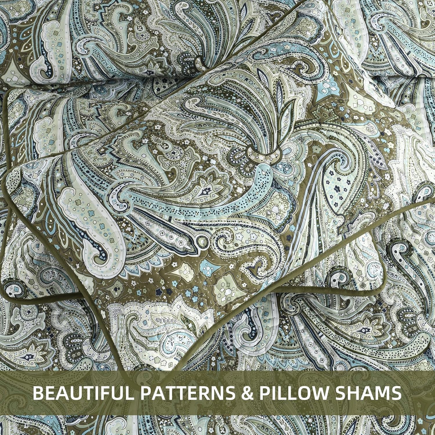 DJY Green Paisley Quilt Set King Size 3 Pieces