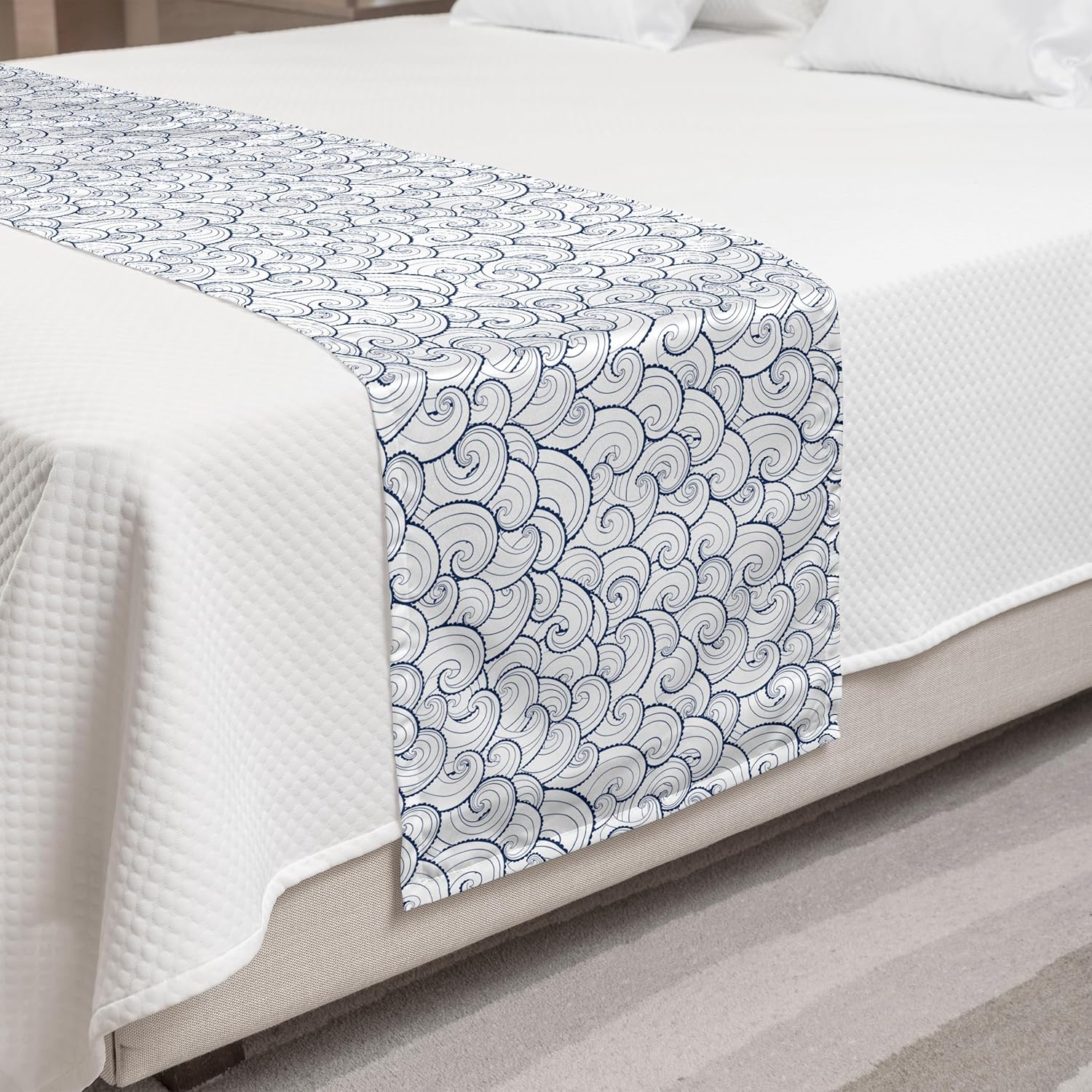 Lunarable Nautical Bed Runner - Pale Blue King Size