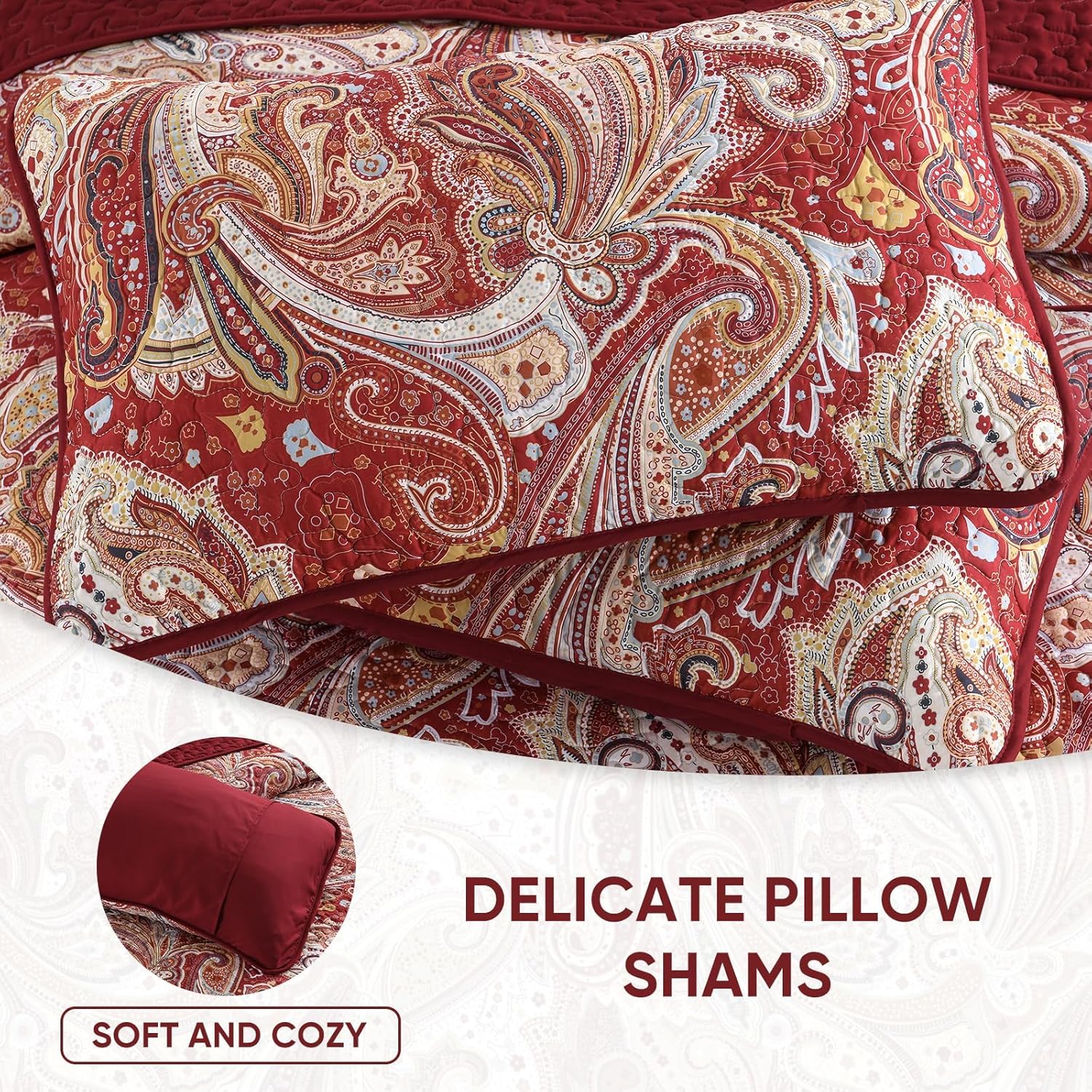 DJY Red Paisley Quilt Set - King Size 3 Piece