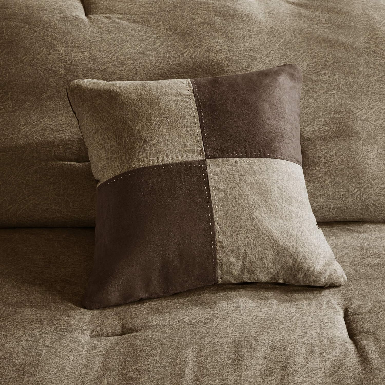 Madison Park Boone Cozy Comforter Set Faux Suede Rustic Brown 7 Piece