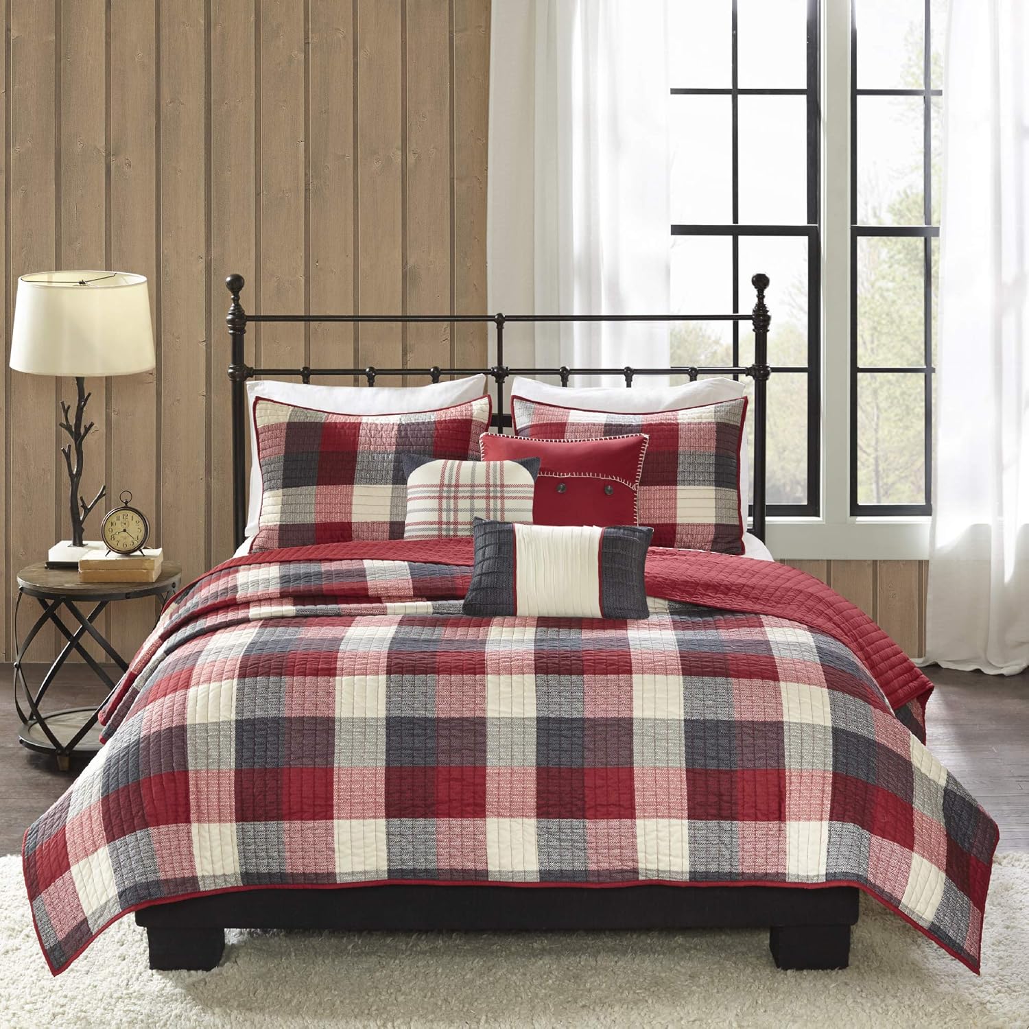 Madison Park Reversible Quilt with Shams and Pillows - Red 6 Piece Set