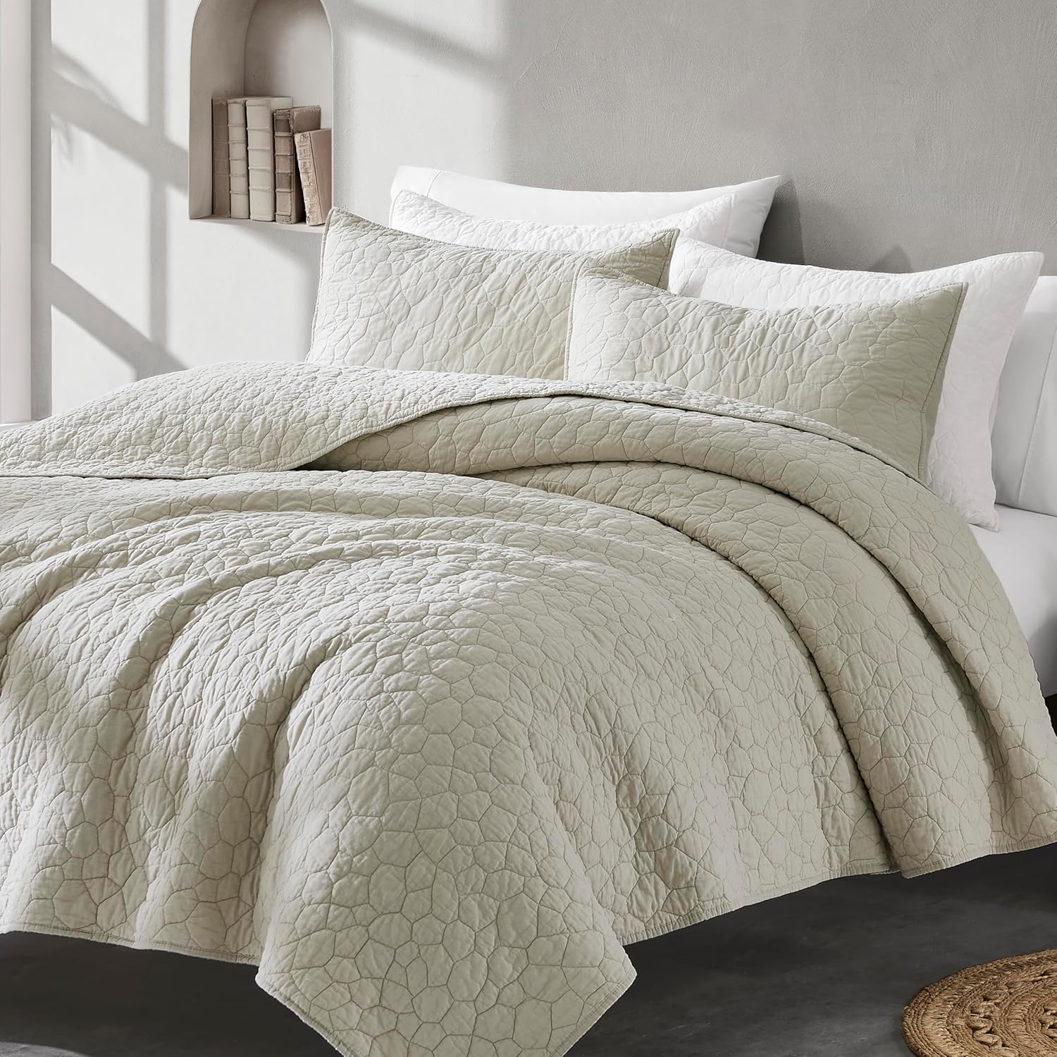 RSHARE 100 Cotton Quilt Bedding Set Queen Size Beige