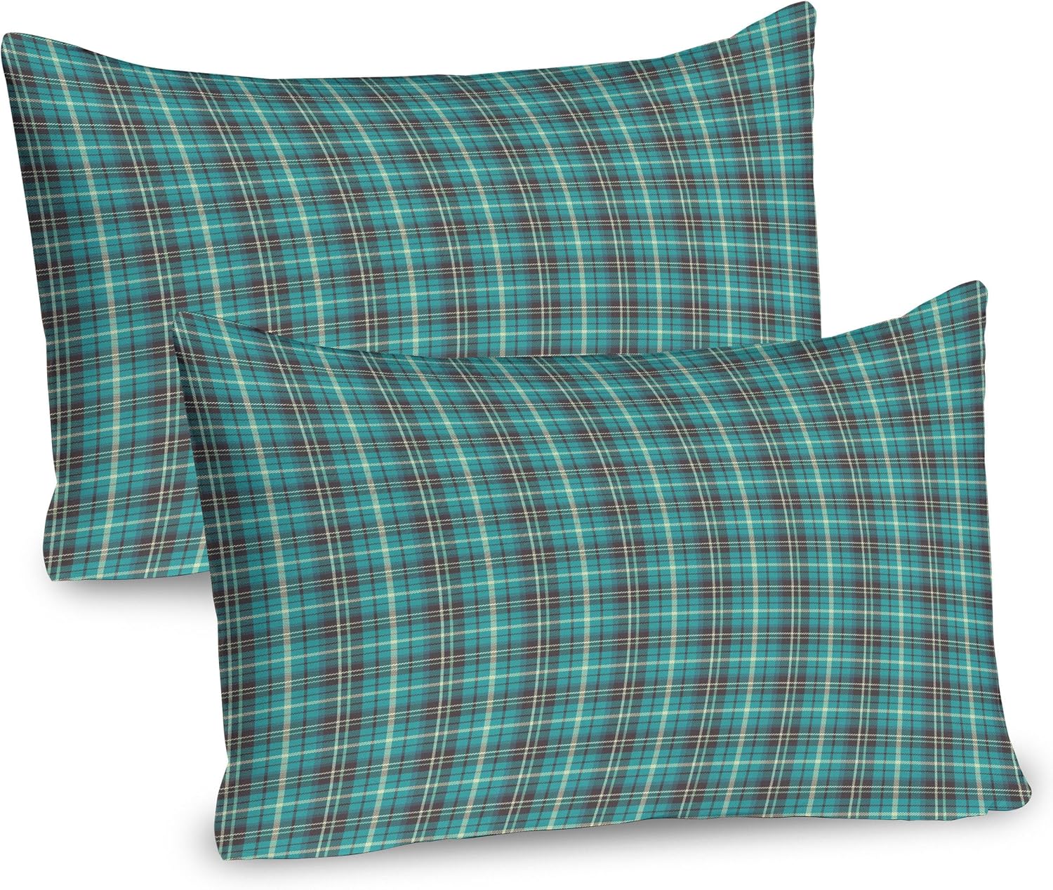 Ambesonne Plaid Pillow Sham Set of 2 30x20 Cream Taupe Dark Seafoam