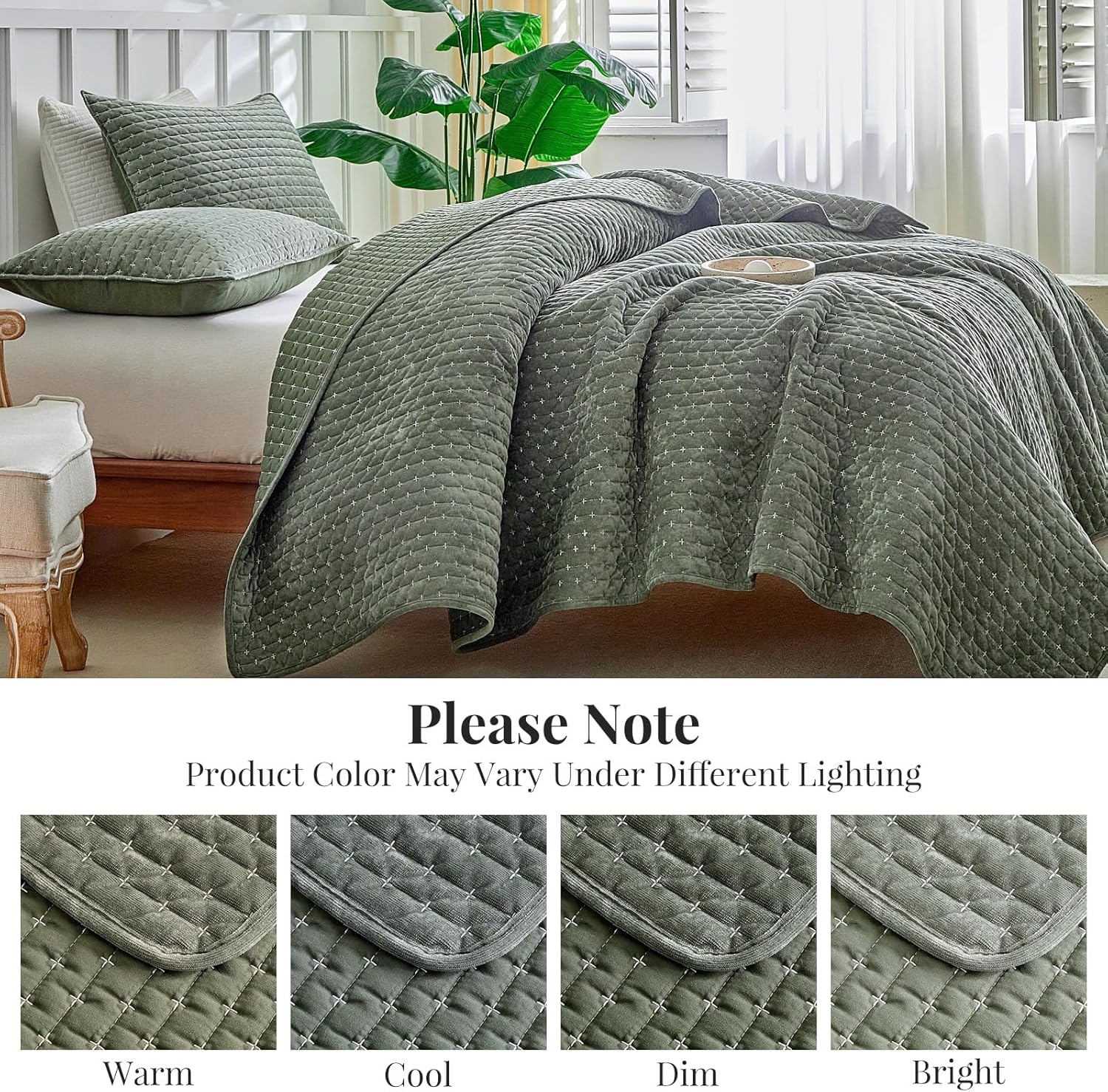 WARMDERN Luxury Velvet Quilt Set Queen Size