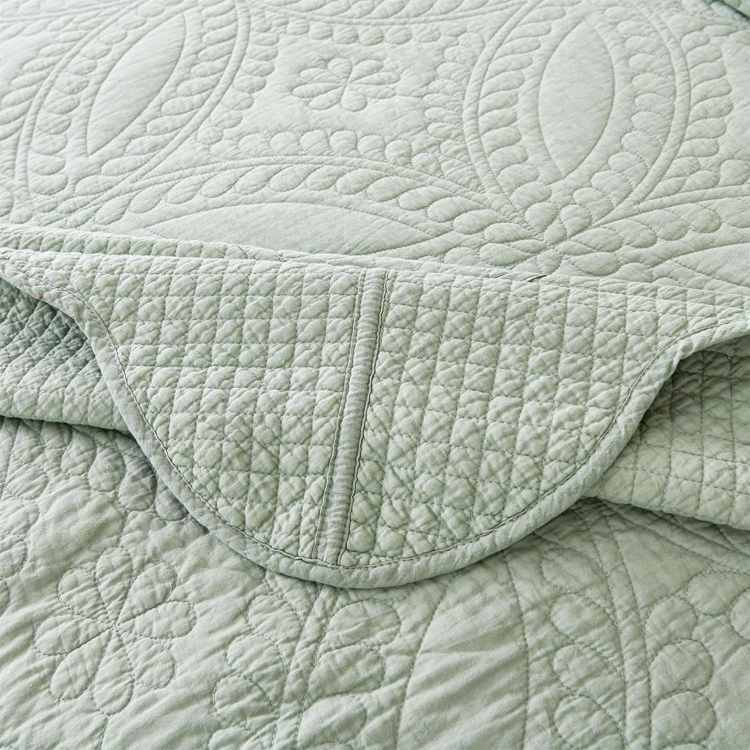 Cmfshape King Size Quilt Set Sage Green Coin Pattern 3 Piece