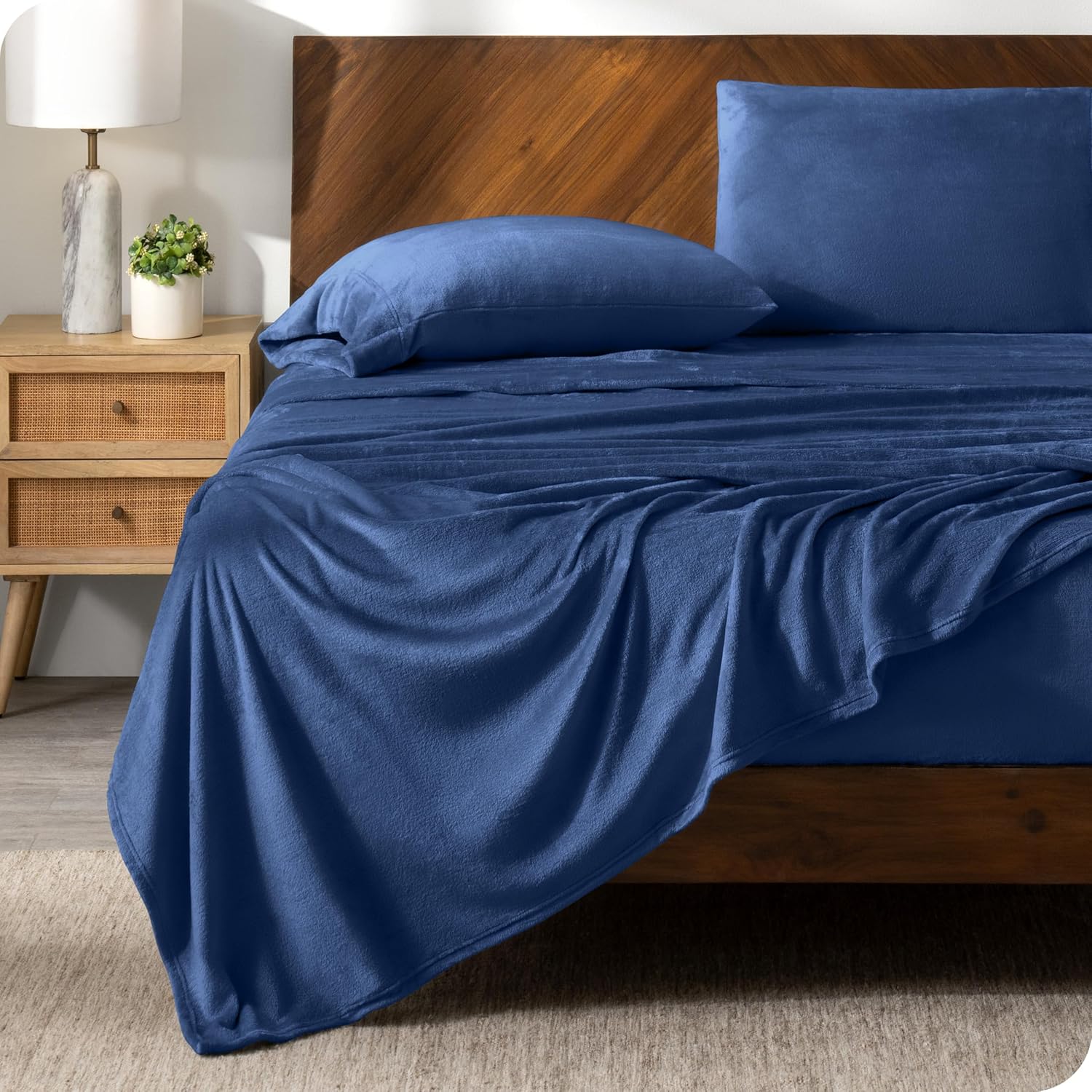 Bare Home Microplush Fleece Sheet Set Twin Dark Blue 1