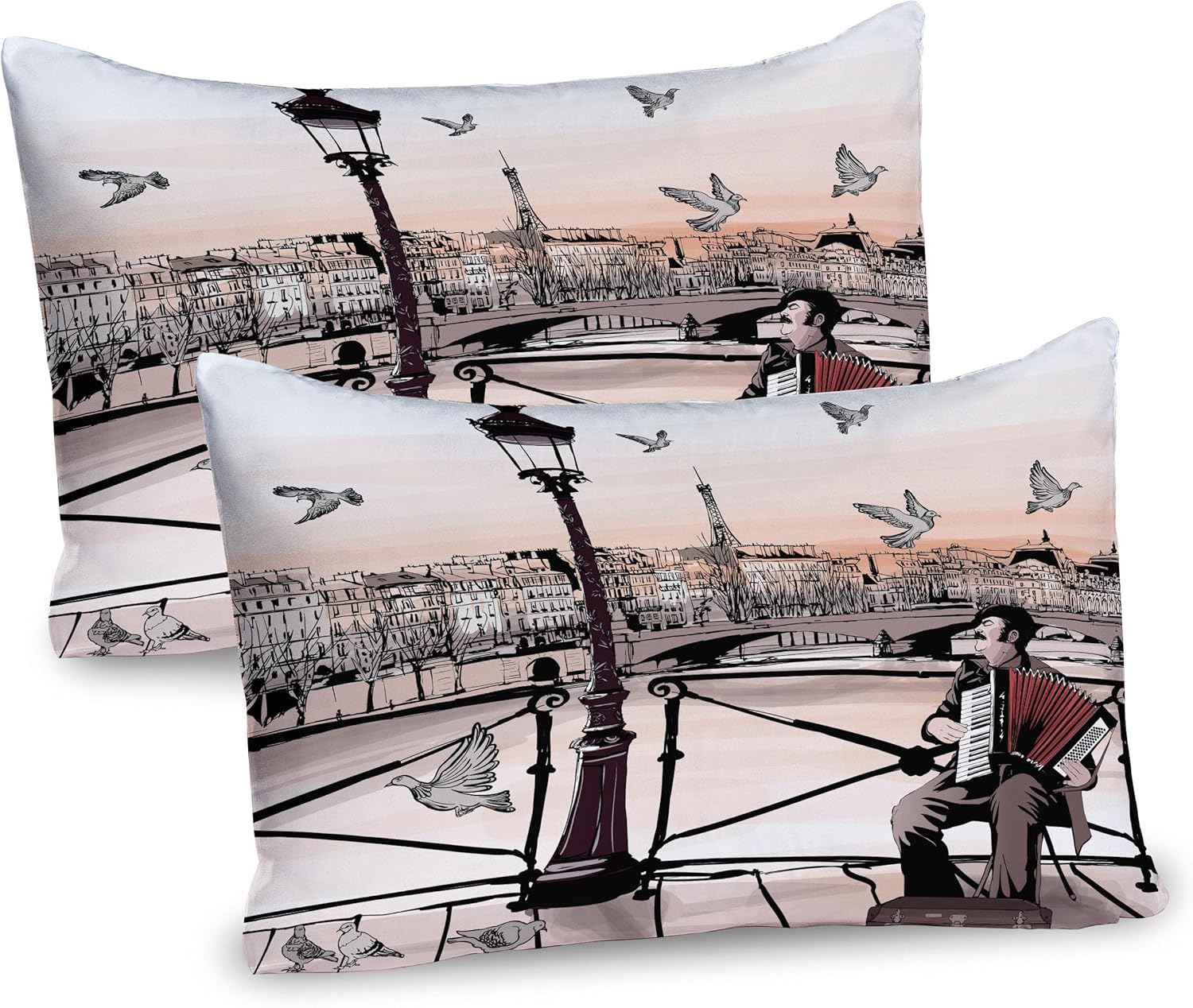 Ambesonne Music Pillow Sham Set of 2 Paris Street Panorama Graphic
