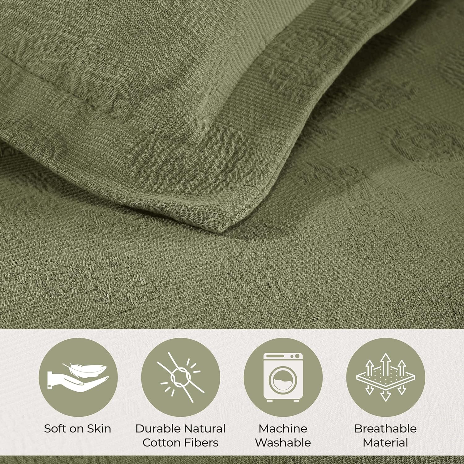 Superior Paisley Cotton Bedspread Set King Size Sage